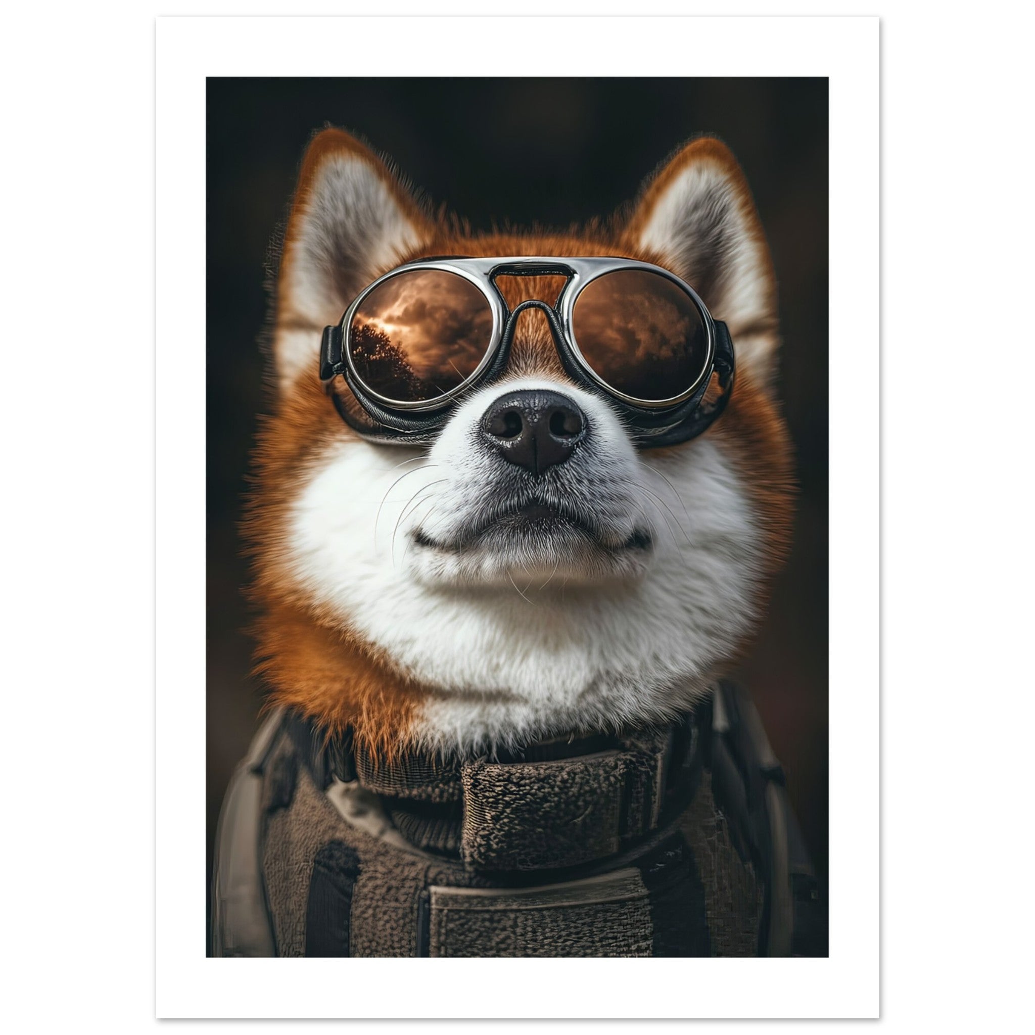 Akita Dog Wearing Pilot Sunglasses
