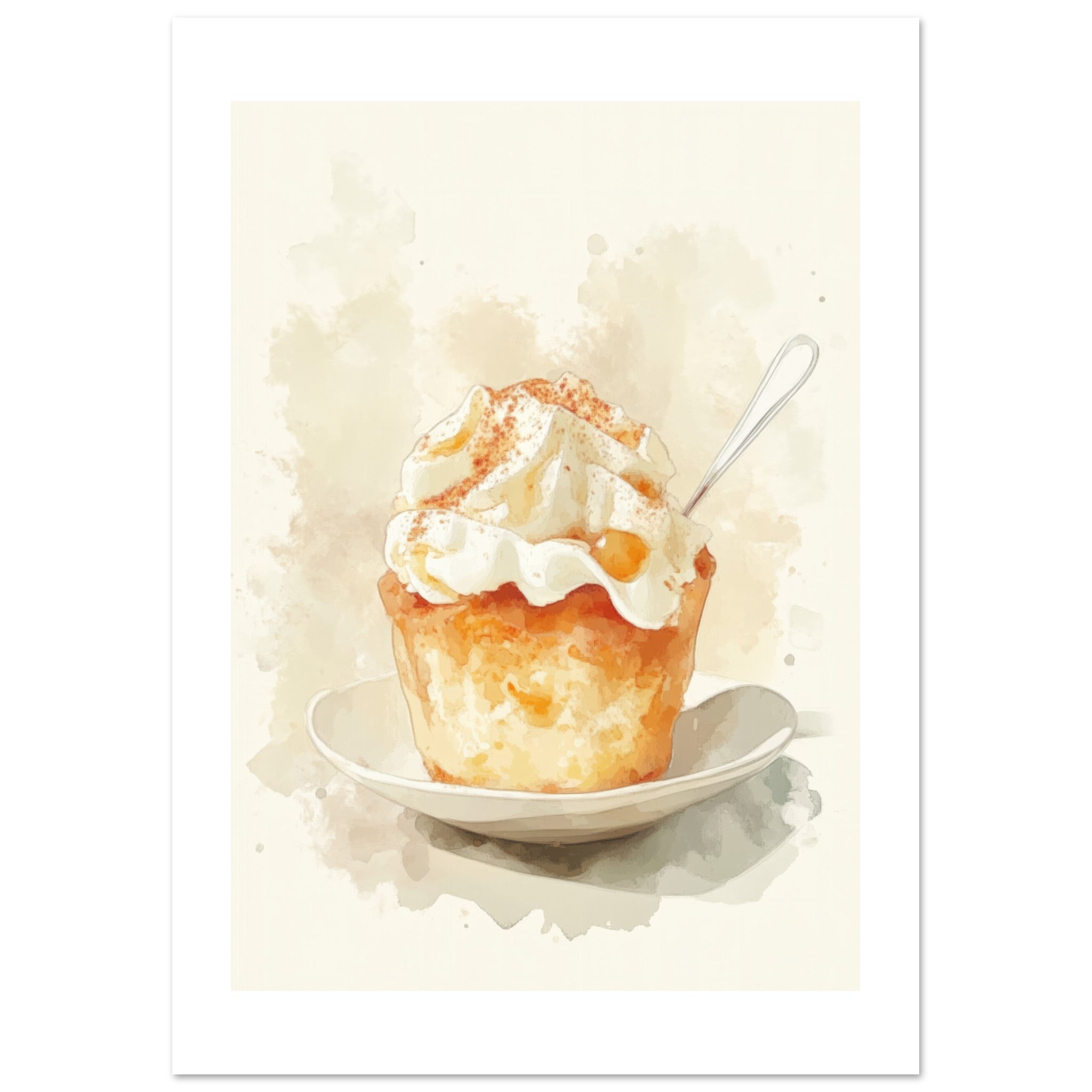 Bread Pudding Watercolor Painting Wall Art