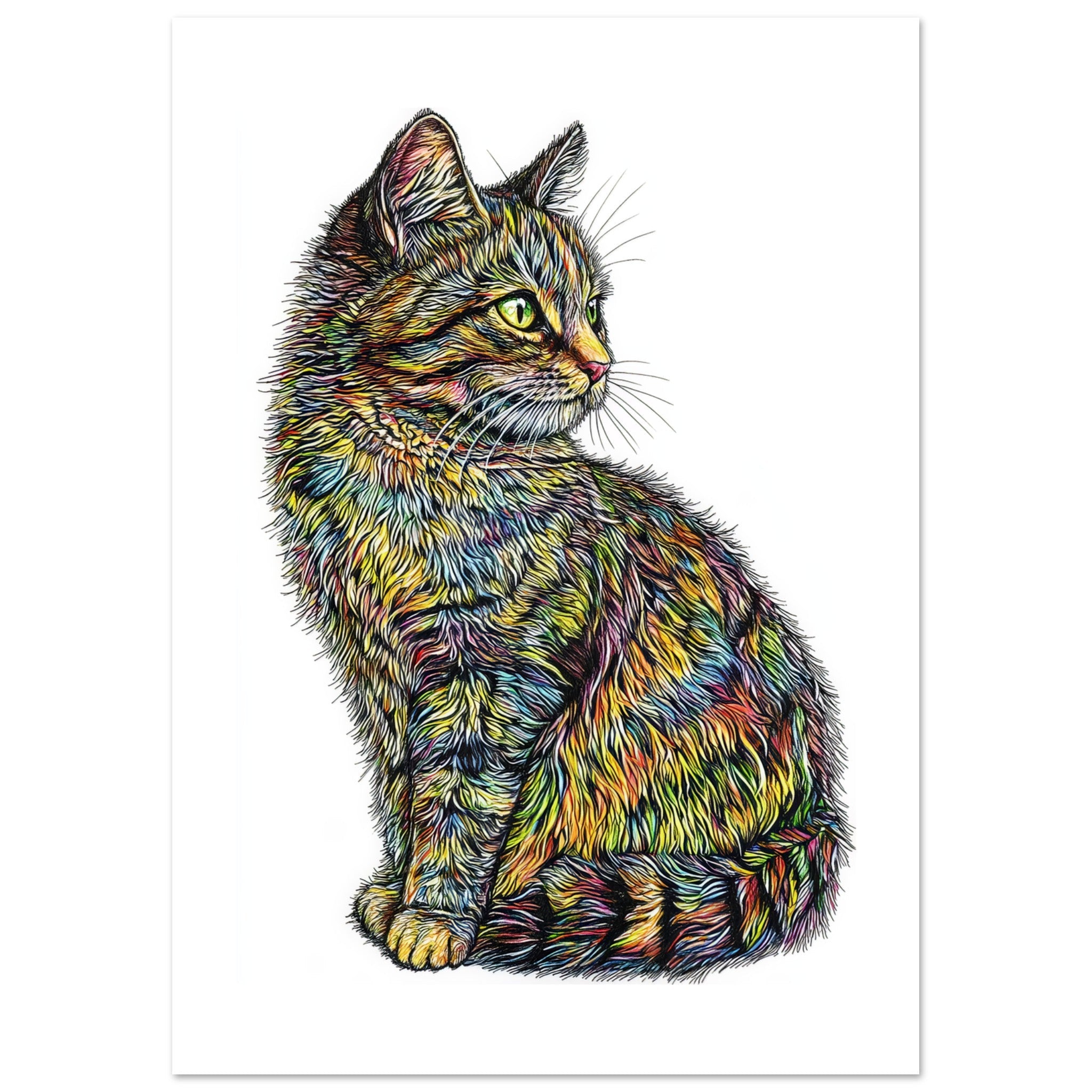 American Bobtail Cat Painted With Tone Pen 2