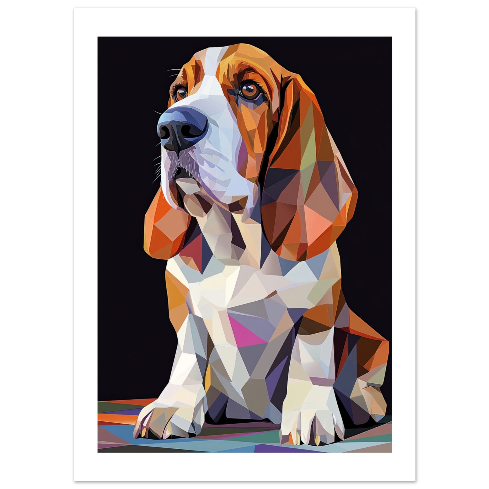 Basset Hound Dog Illustrated with Colorful Triangles 1