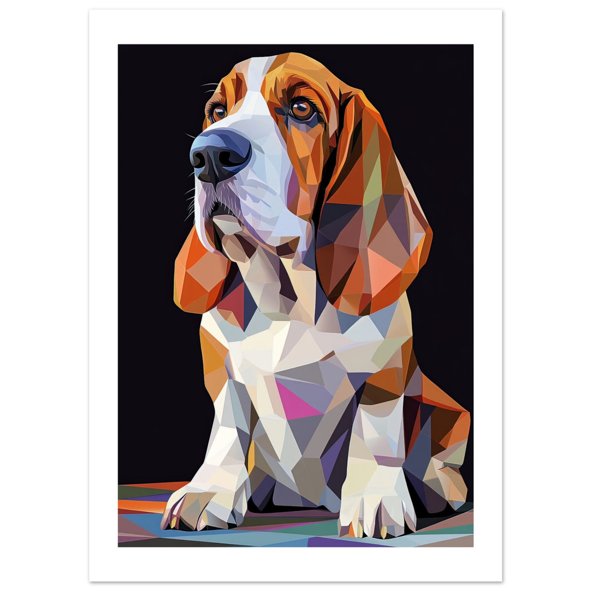 Basset Hound Dog Illustrated with Colorful Triangles 1