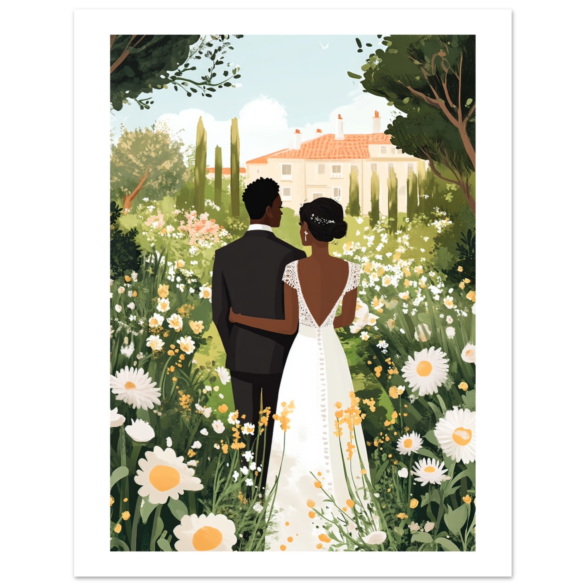 A black wedding couple infront of a garden 4