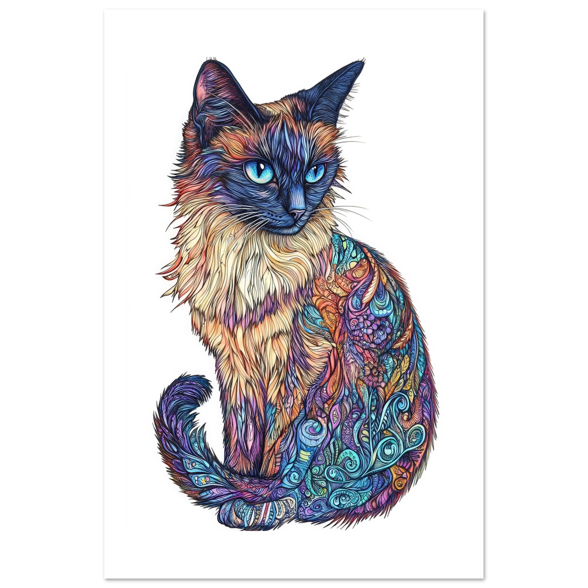 Balinese Cat Painted With Tone Pen 2