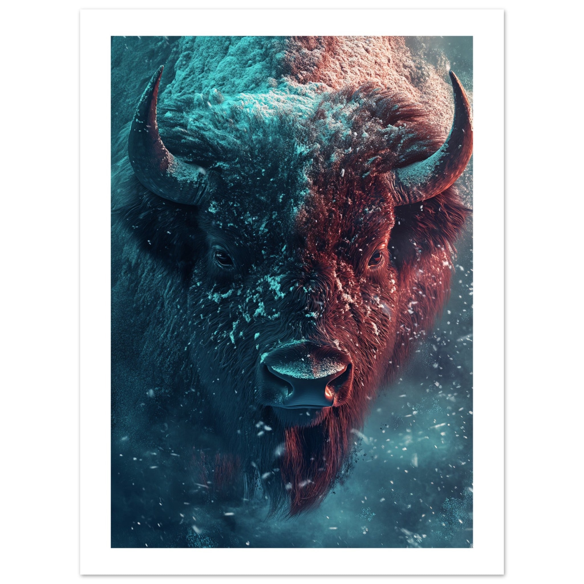 Bison portrait in a snowstorm 1