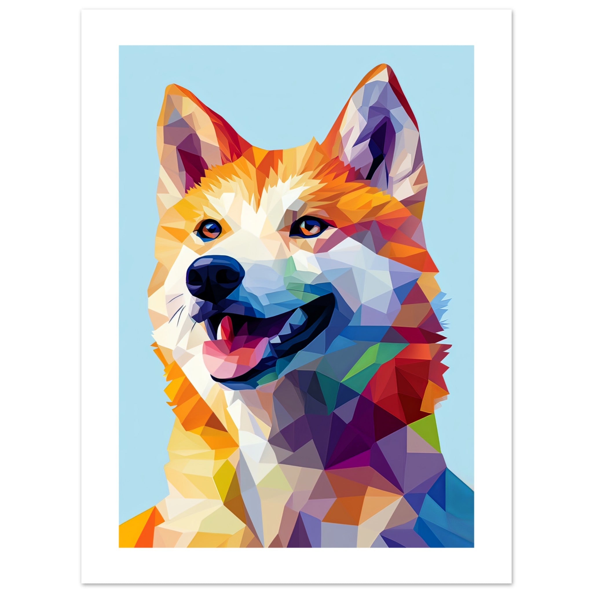 Akita Dog Illustrated with Colorful Triangles