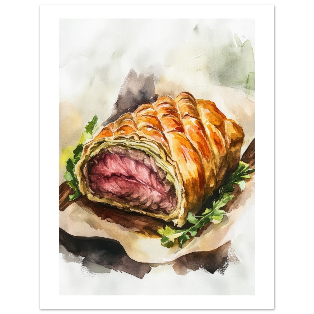 Beef Wellington Watercolor Painting Wall Art