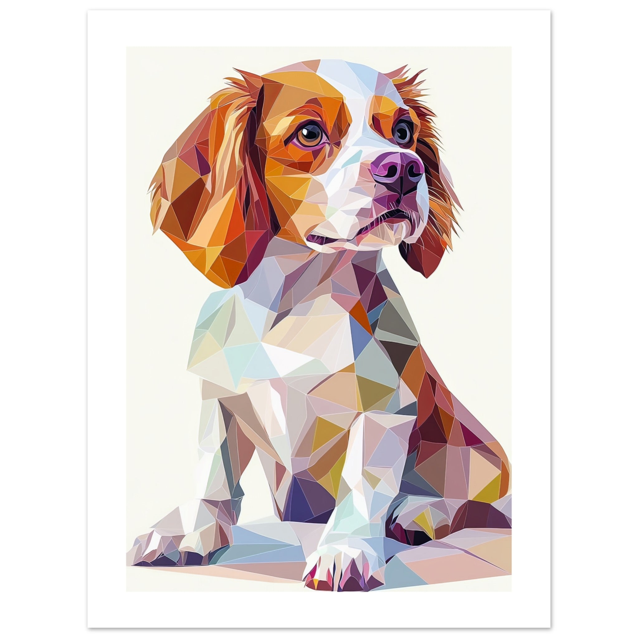 Brittany Spaniel Dog Illustrated with Colorful Triangles