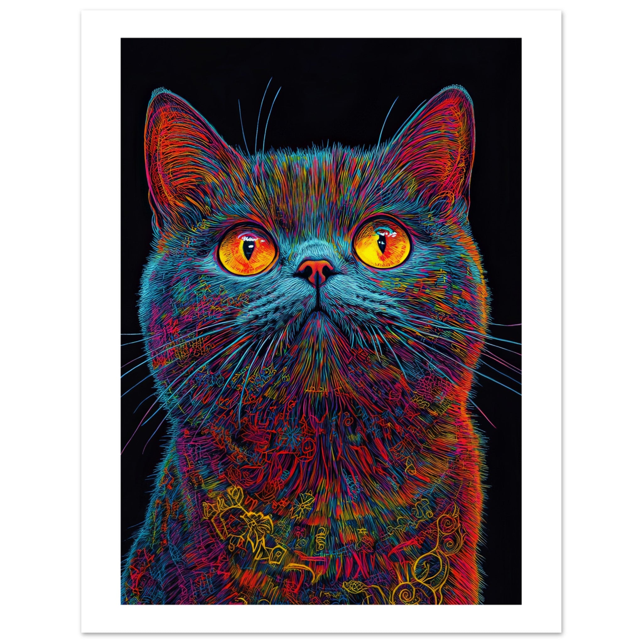 British Shorthair Cat Painted With Tone Pen