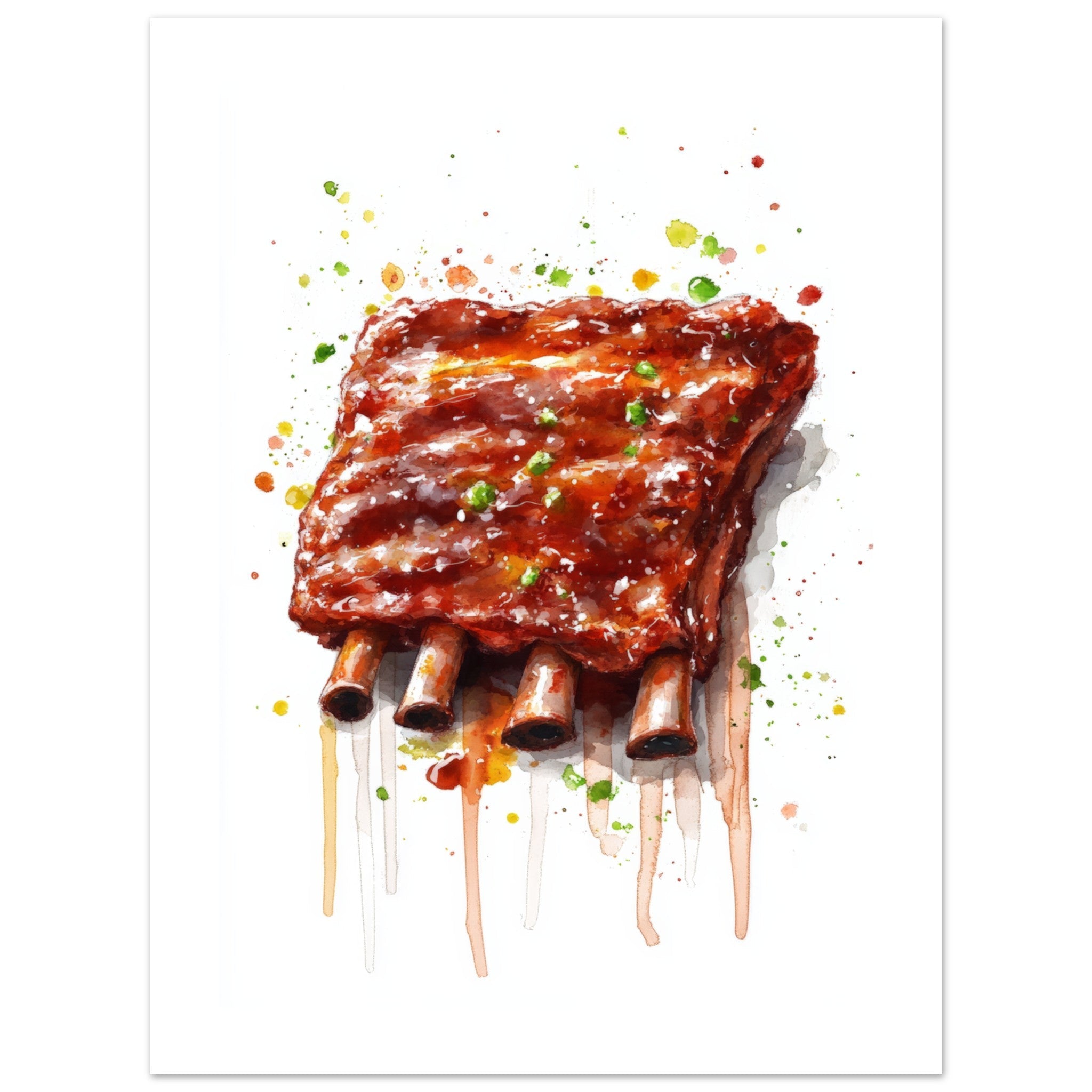 Bbq Ribs Watercolor Painting Wall Art 1