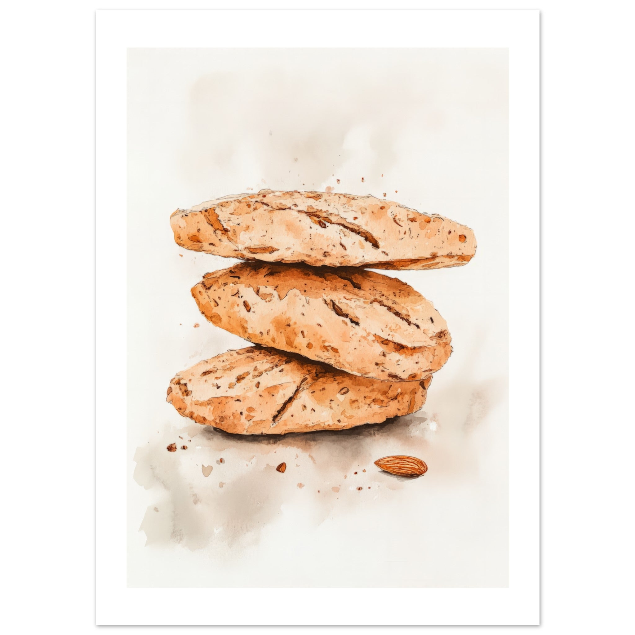 Almond Biscotti Watercolor Painting Wall Art