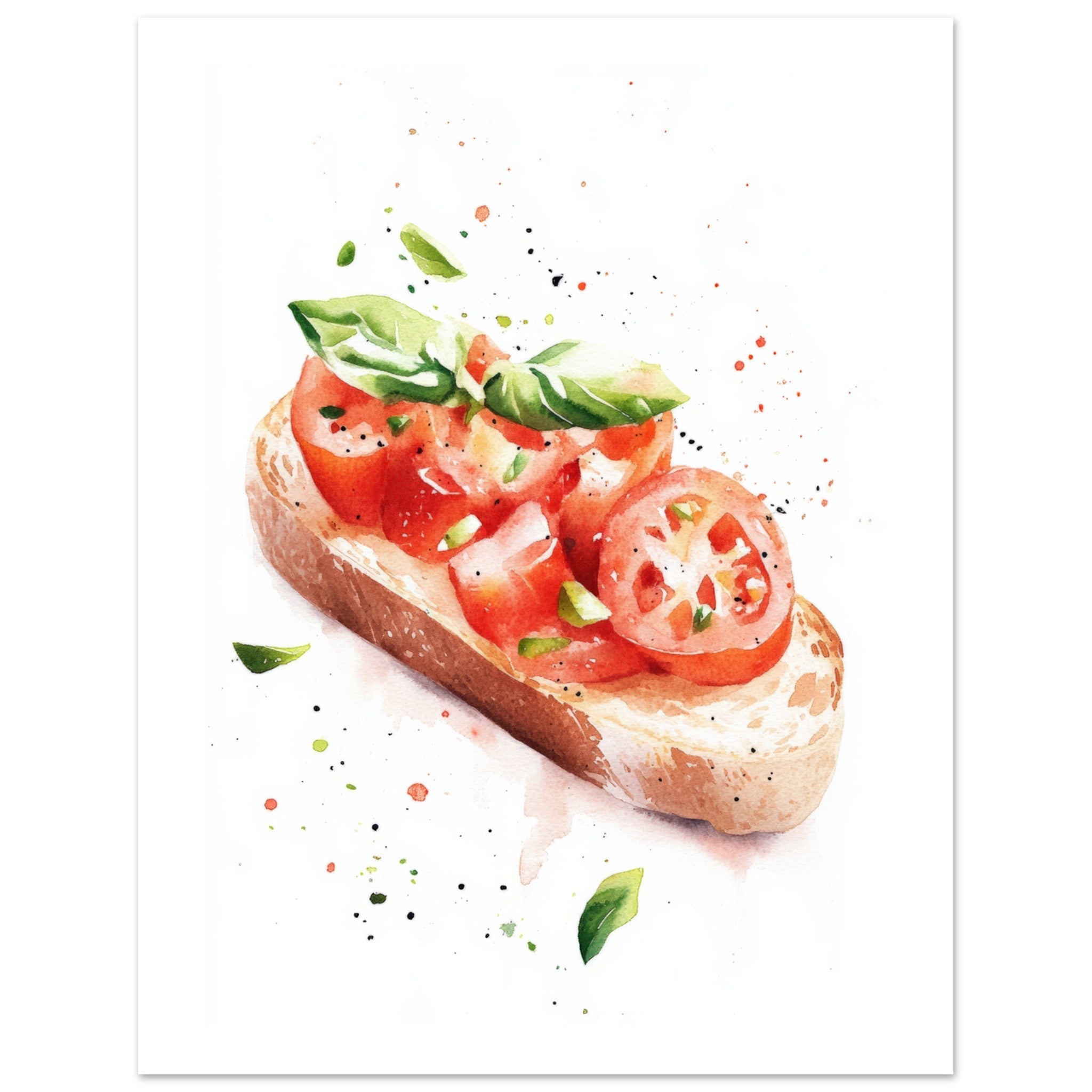 Bruschetta With Tomato And Basil Watercolor Painting Wall Art 1