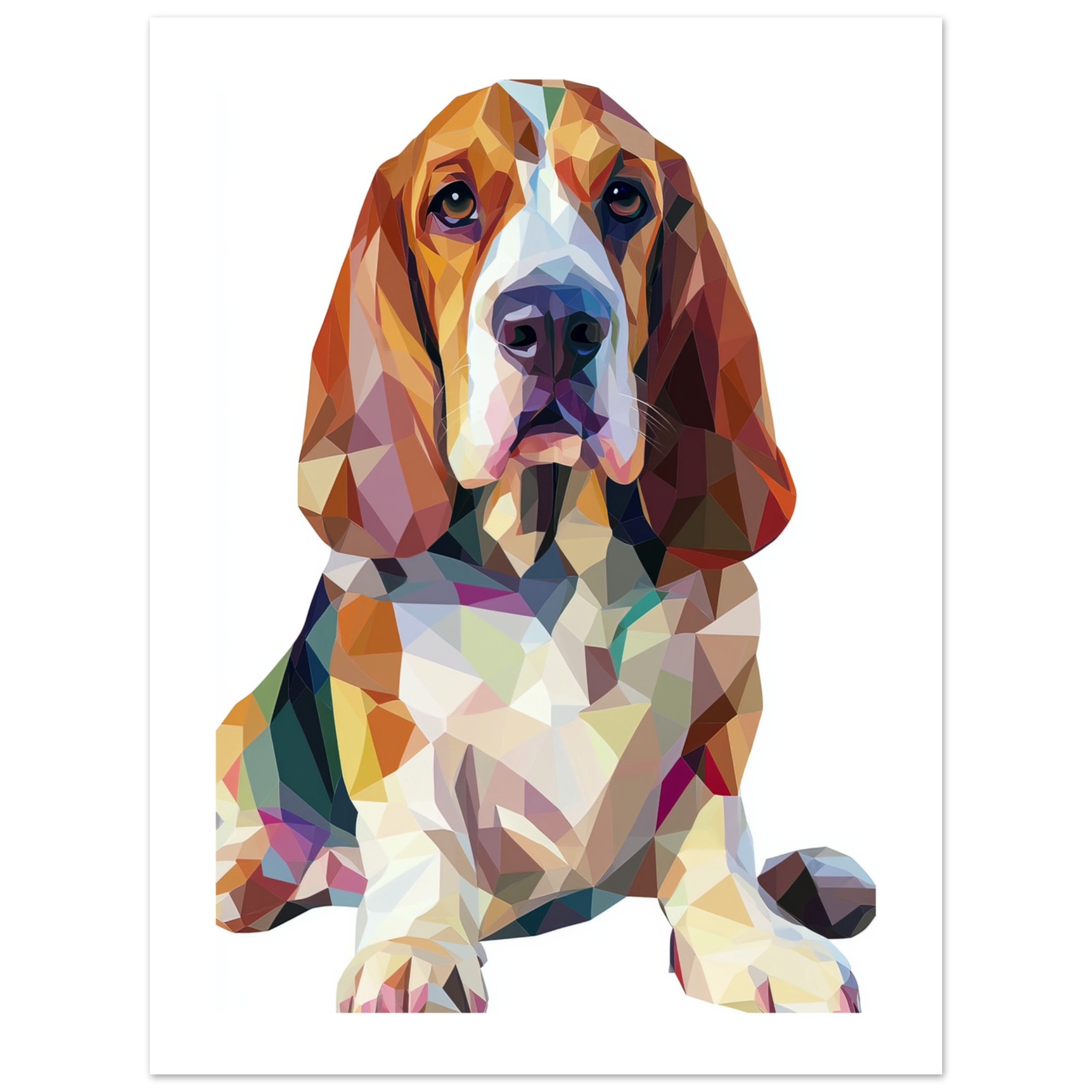 Basset Hound Dog Illustrated with Colorful Triangles