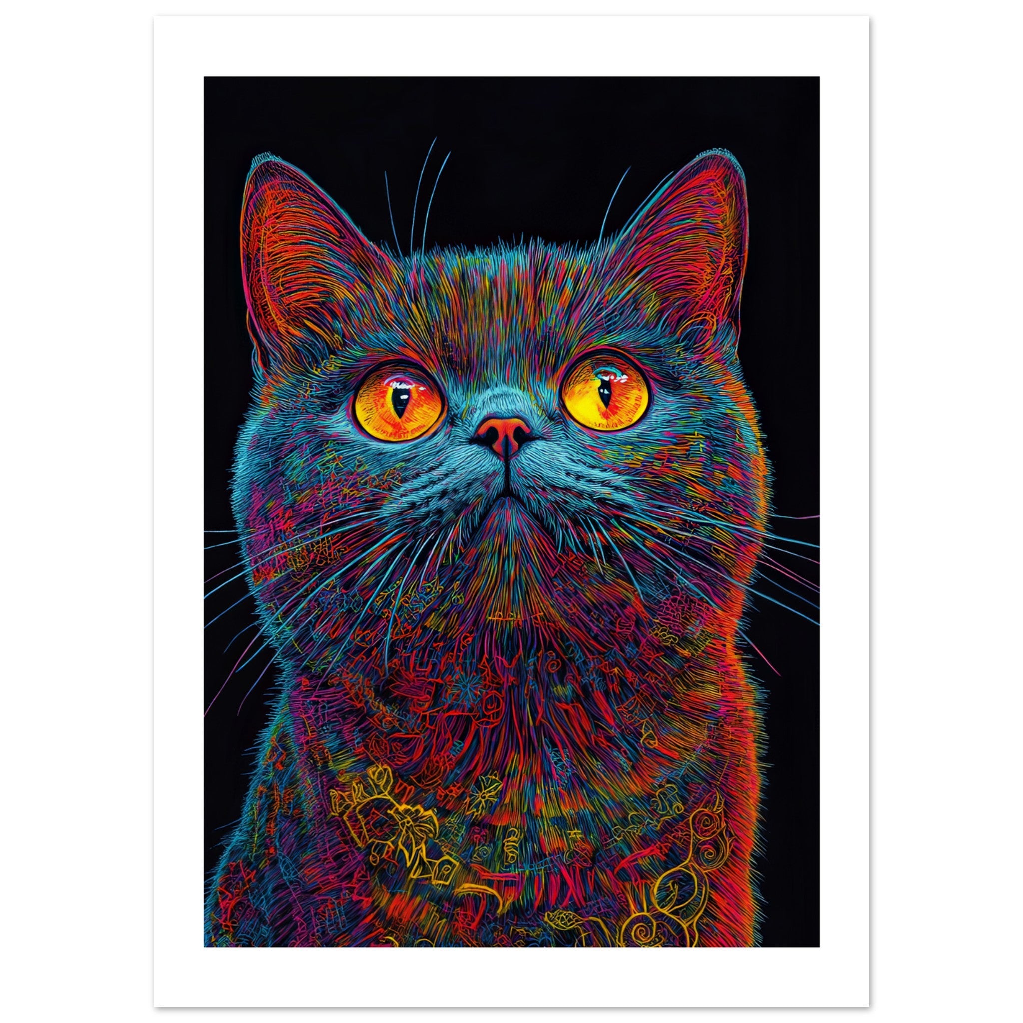 British Shorthair Cat Painted With Tone Pen