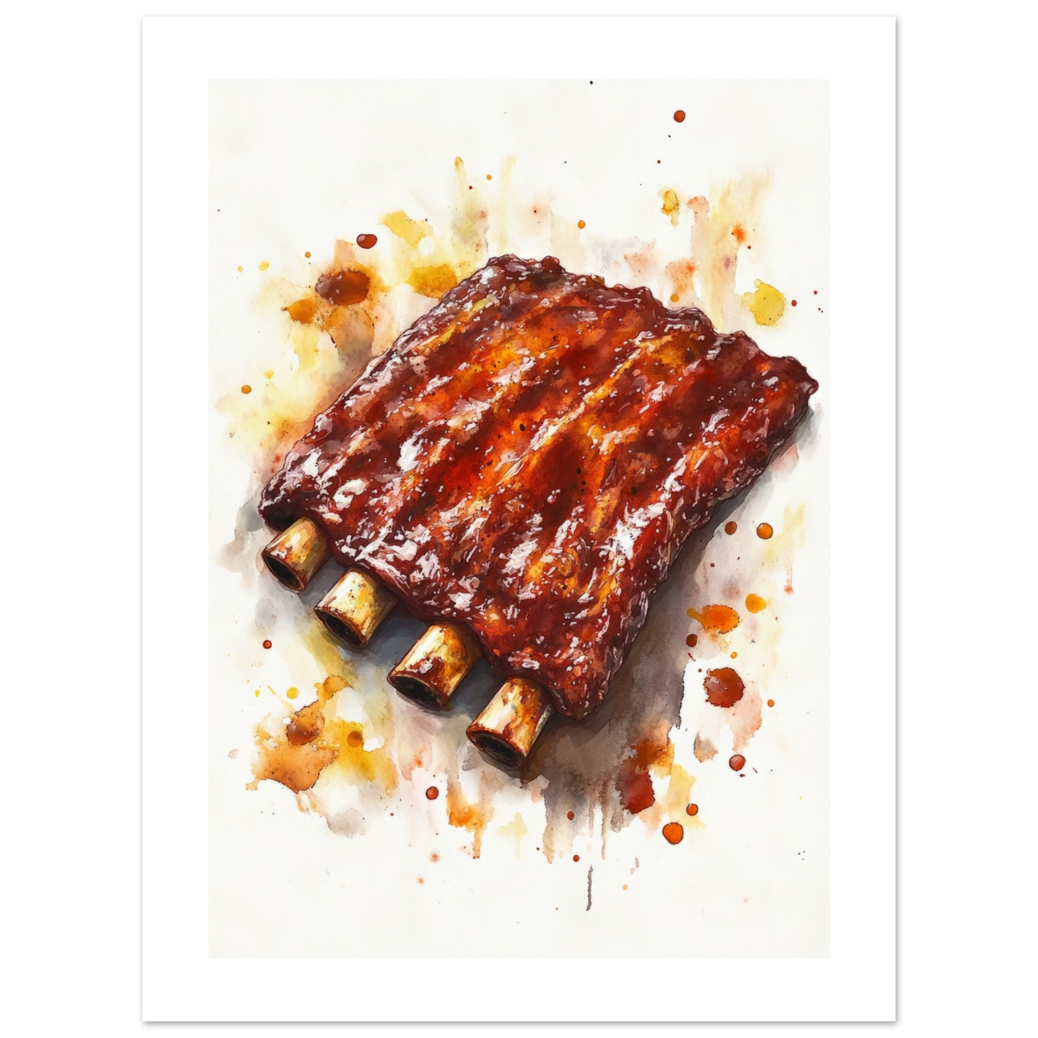 Bbq Ribs Watercolor Painting Wall Art