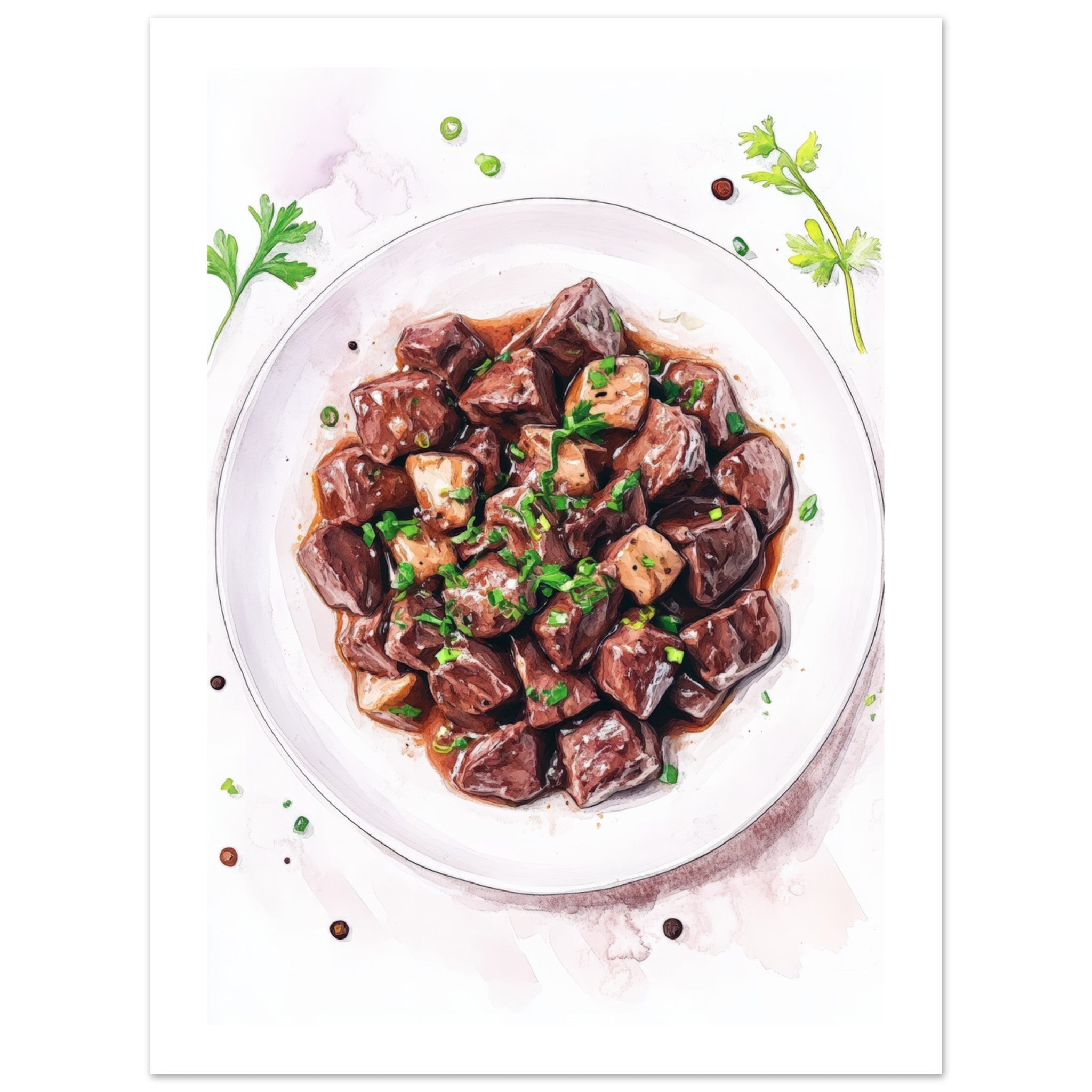 Beef Stroganoff Watercolor Painting Wall Art