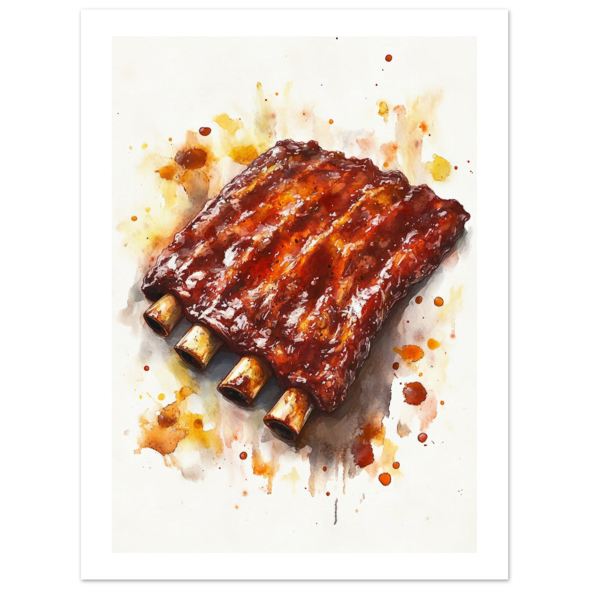Bbq Ribs Watercolor Painting Wall Art