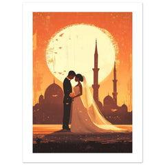 A wedding couple infront of a mosque