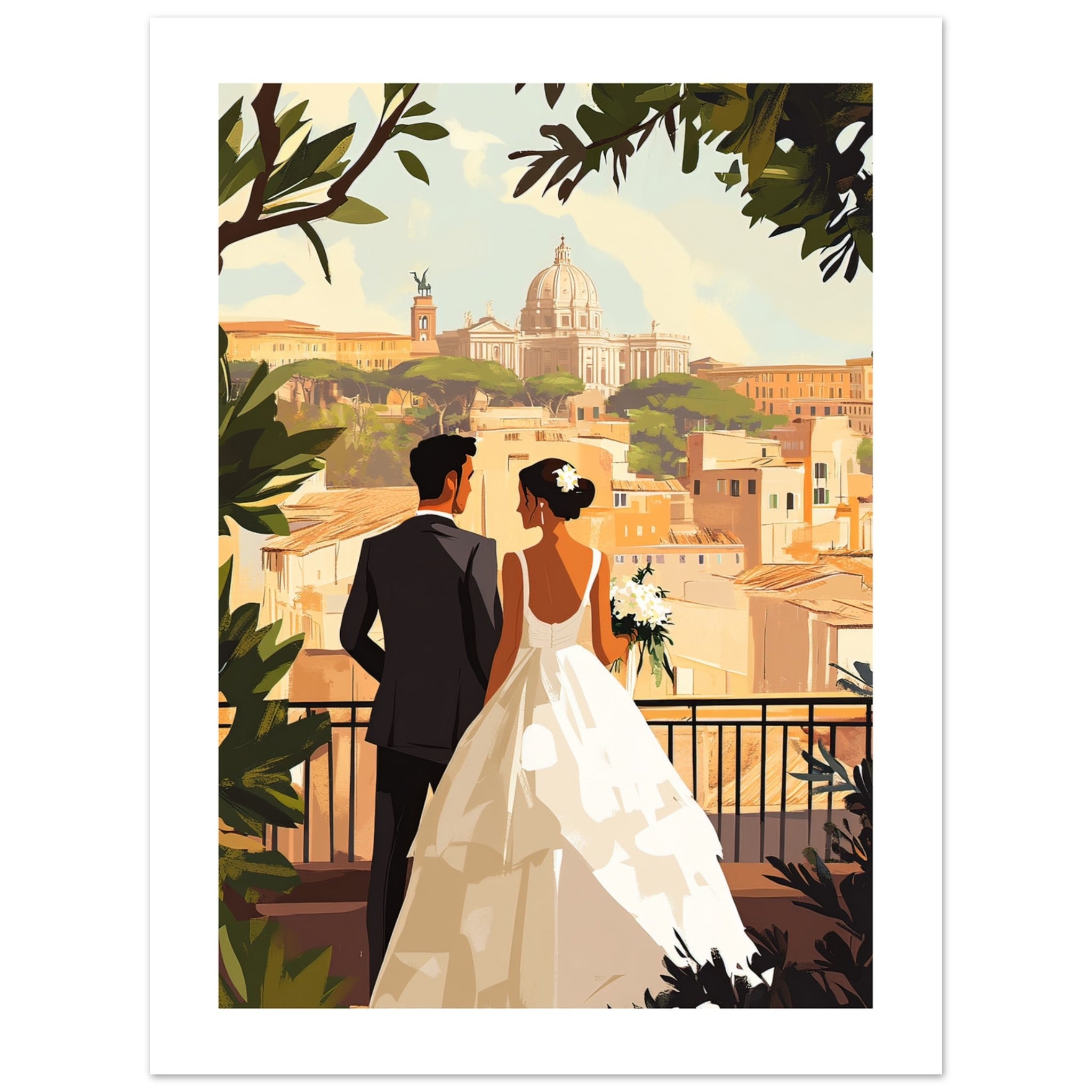 A mixed wedding couple infront of Rome