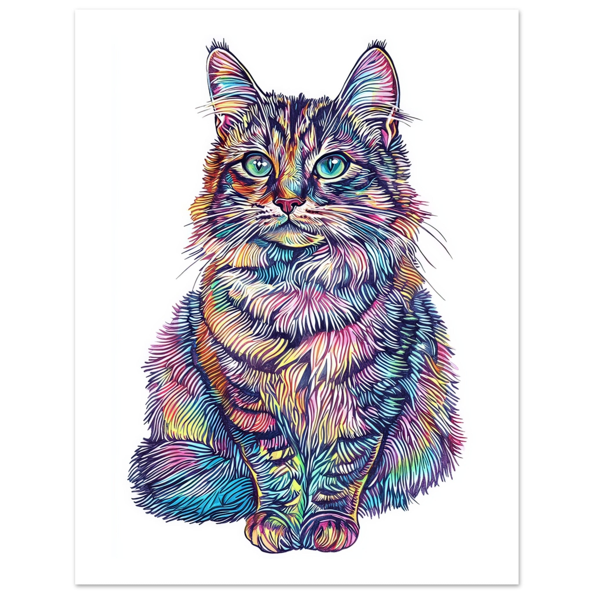 American Bobtail Cat Painted With Tone Pen 1