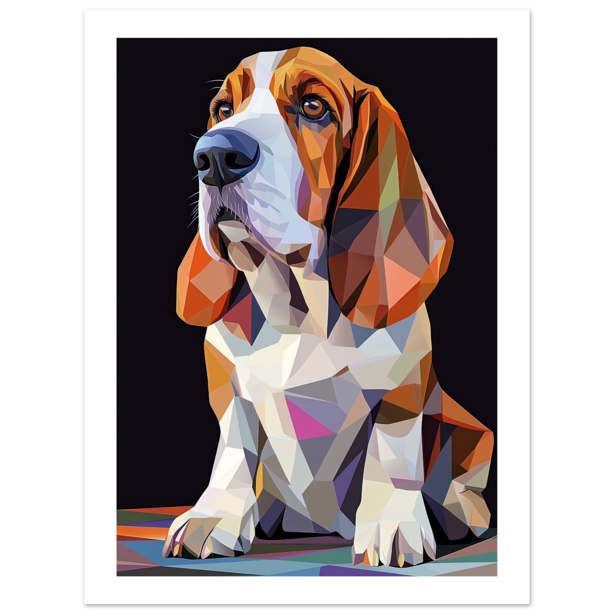 Basset Hound Dog Illustrated with Colorful Triangles 1