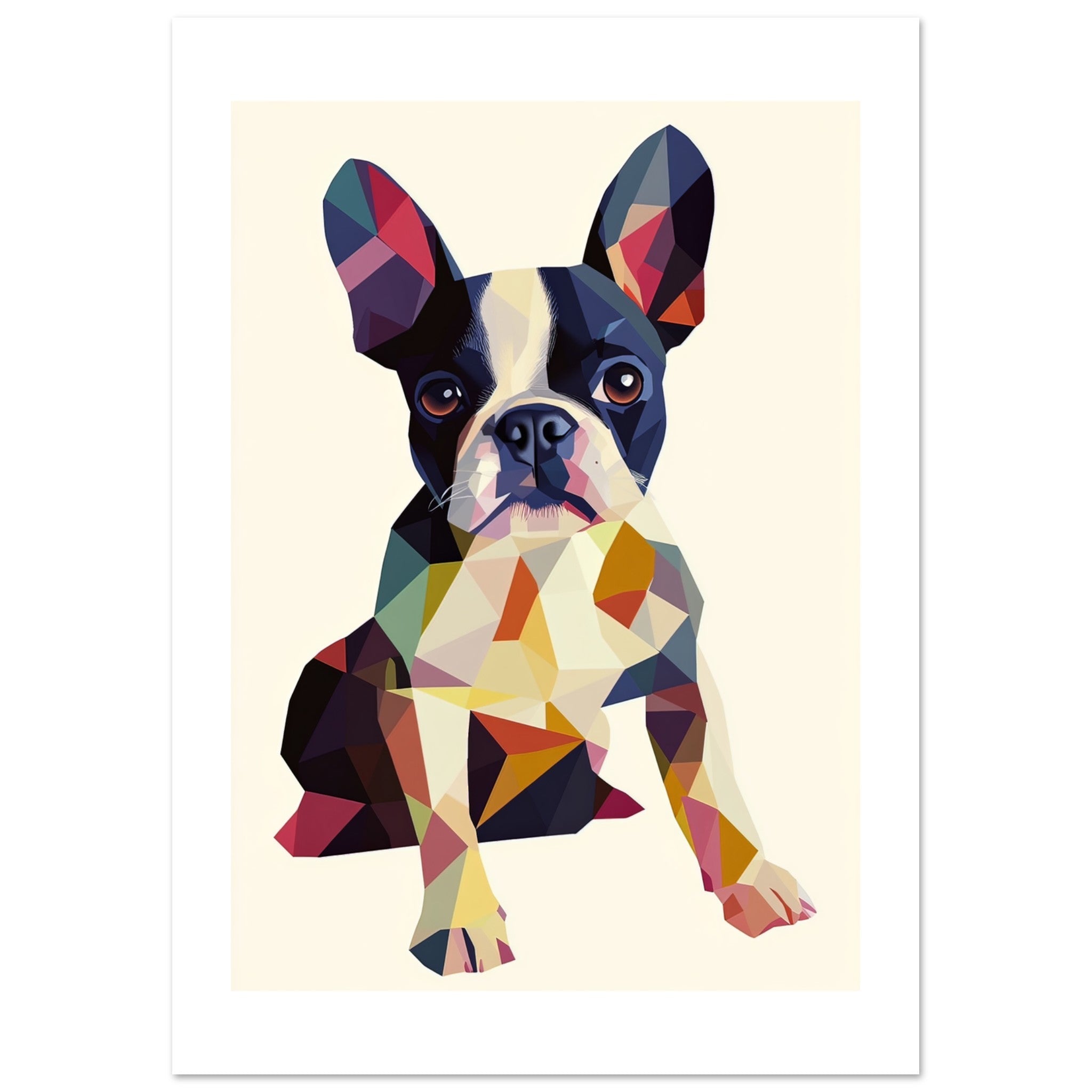 Boston Terrier Dog Illustrated with Colorful Triangles