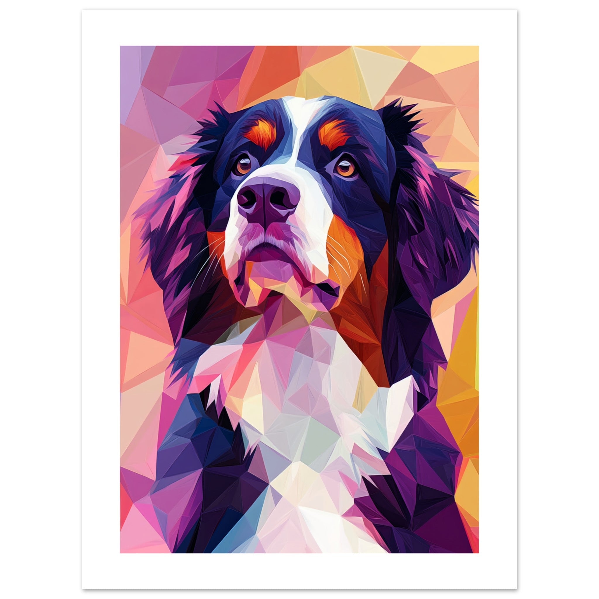 Bernese Pyrenees Dog Illustrated with Colorful Triangles 2