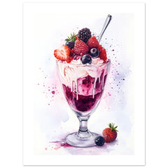 Berry Parfait Watercolor Painting Wall Art 1