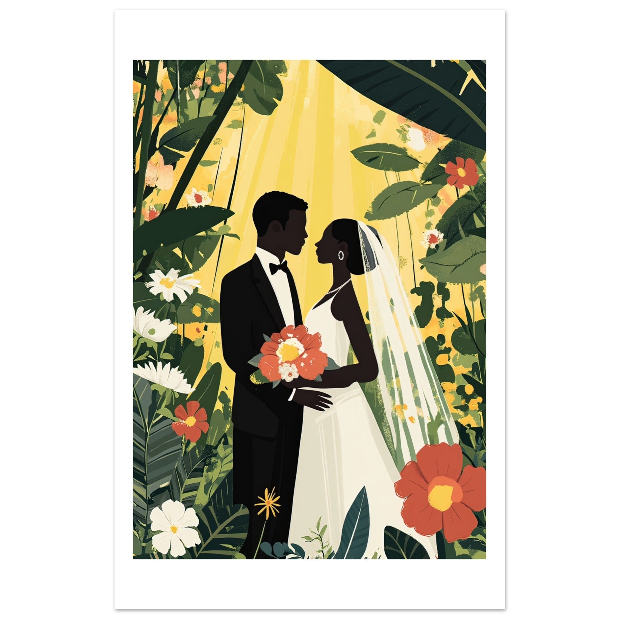 A black wedding couple infront of a garden 3