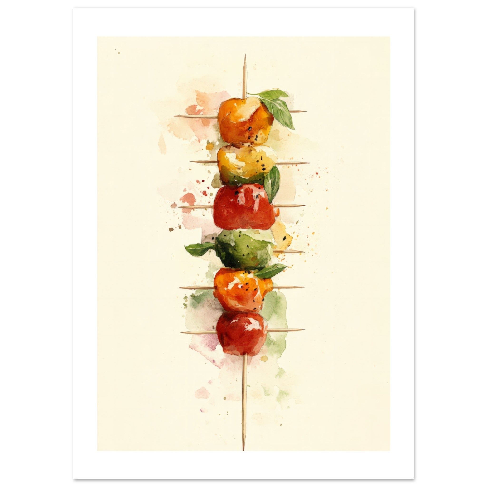 Antipasto Skewers Watercolor Painting Wall Art
