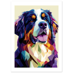 Bernese Pyrenees Dog Illustrated with Colorful Triangles