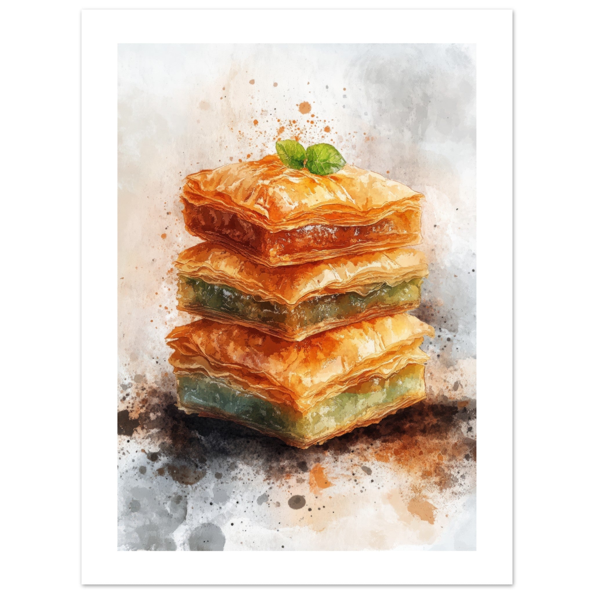 Baklava Watercolor Painting Wall Art