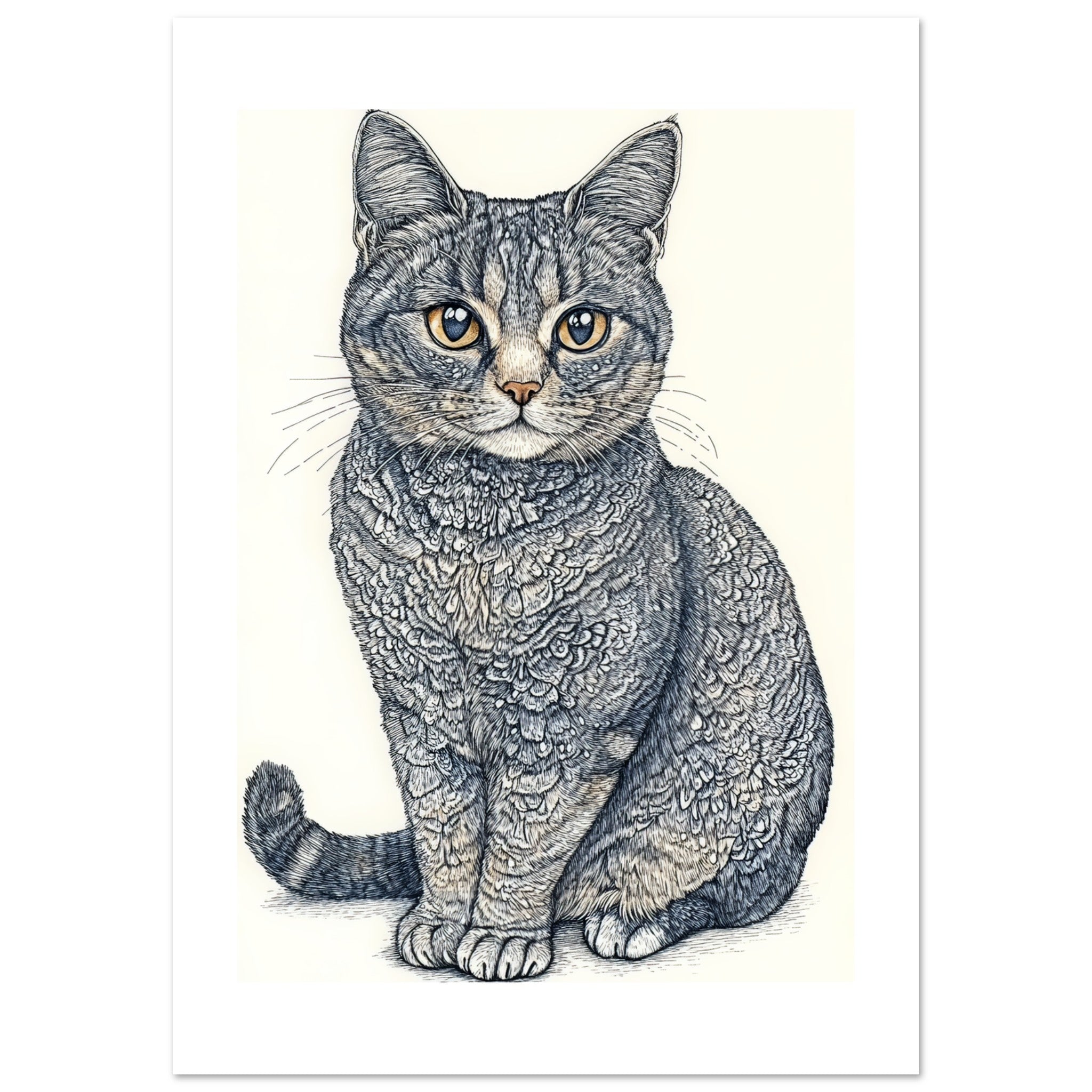 American Bobtail Cat Painted With Tone Pen 3