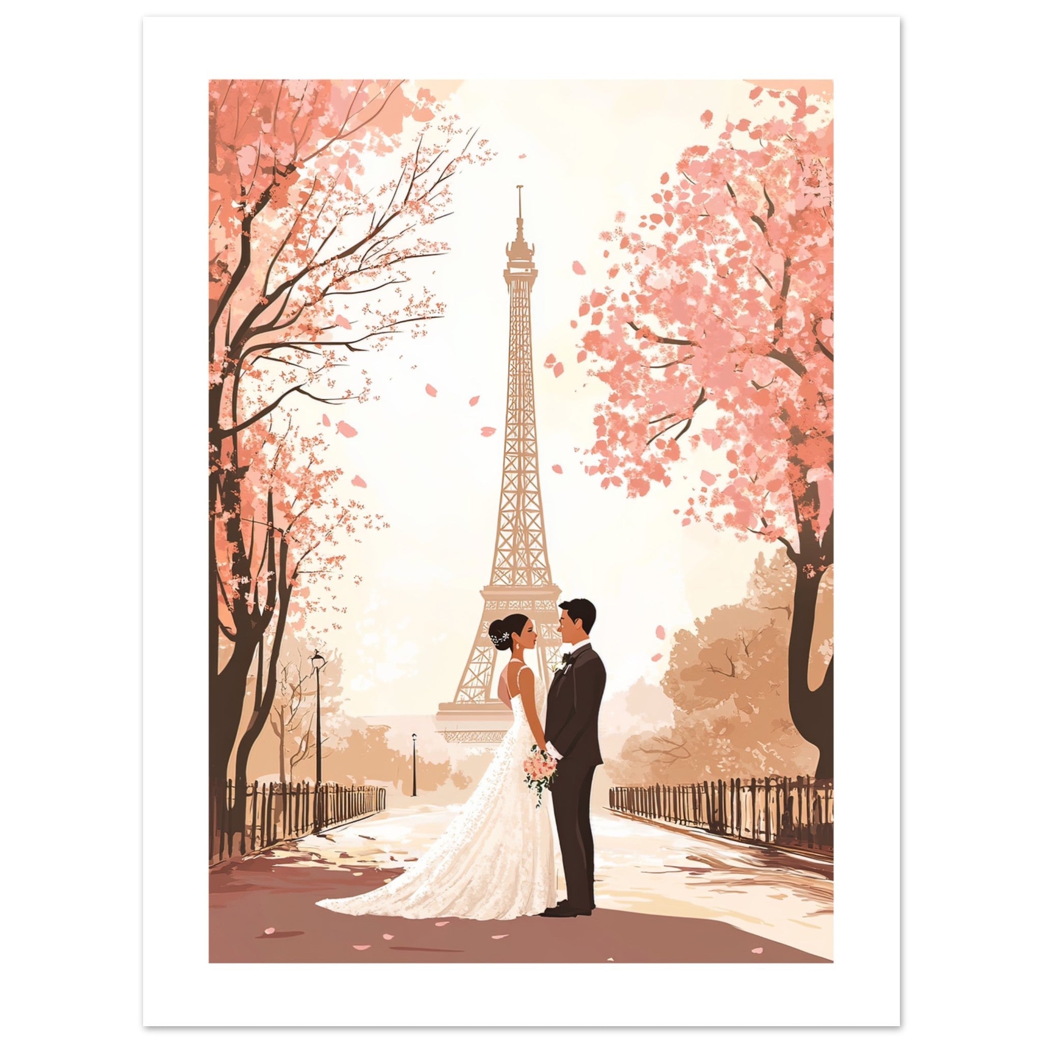 An asian wedding couple infront of the Eifeltower