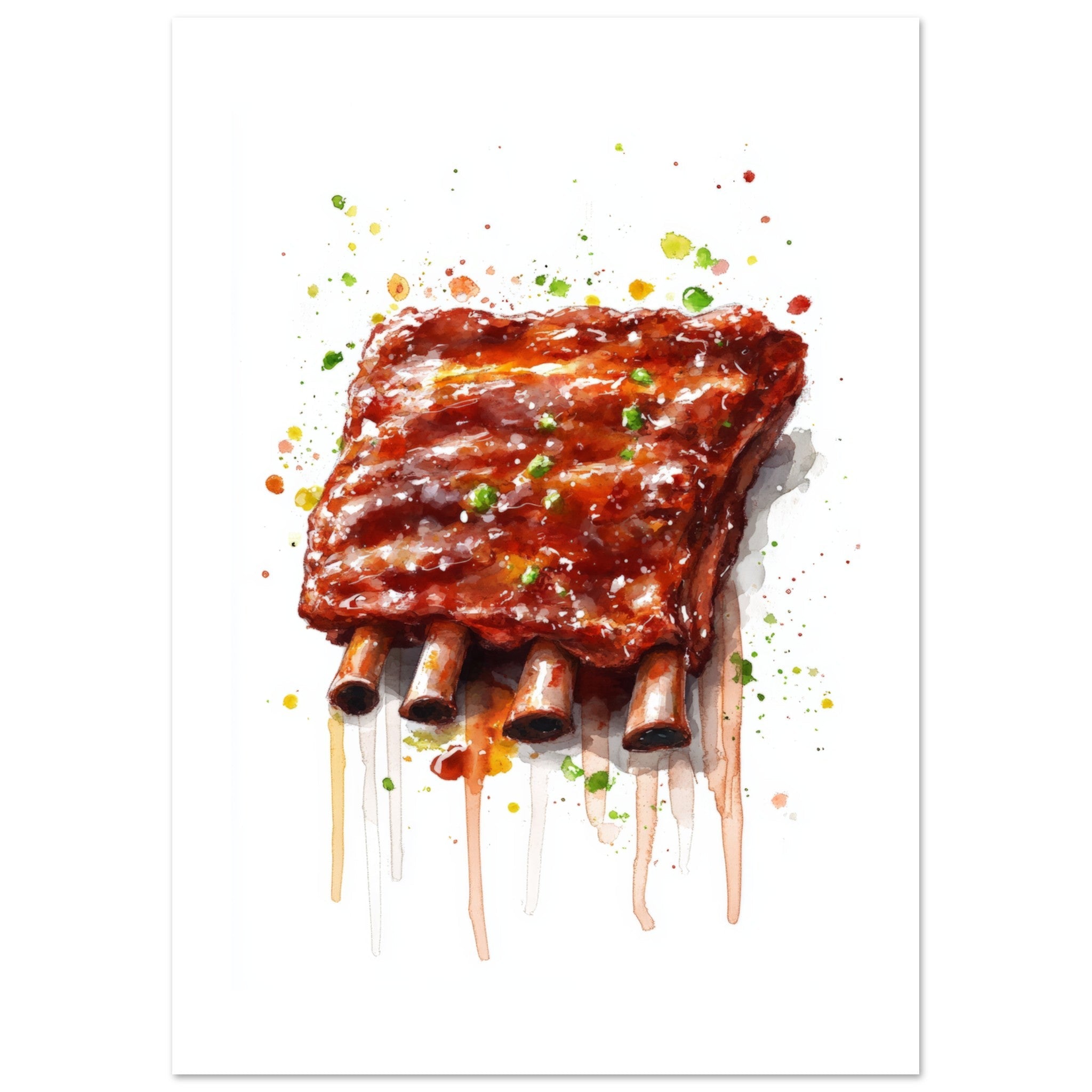 Bbq Ribs Watercolor Painting Wall Art 1