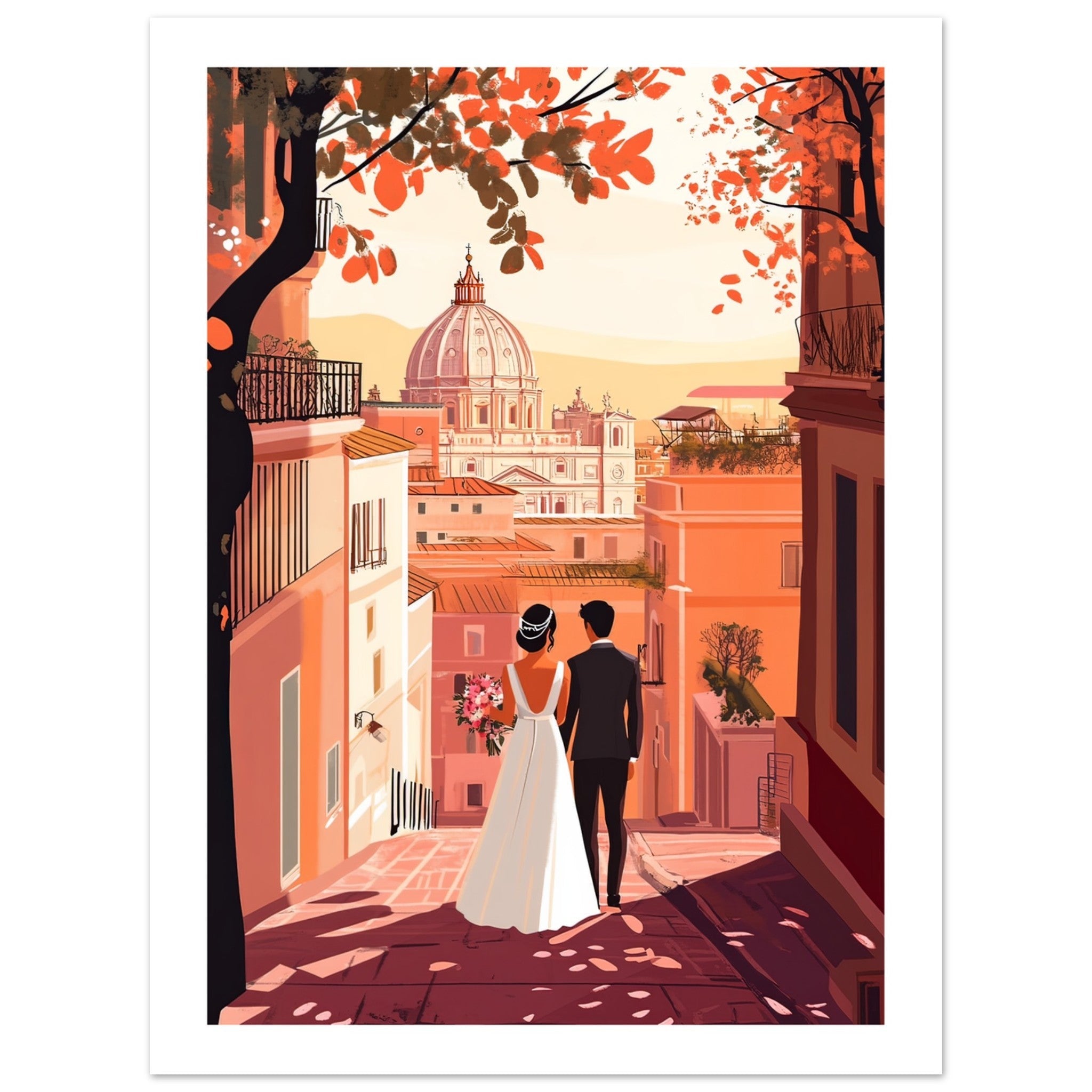 An asian wedding couple infront of Rome