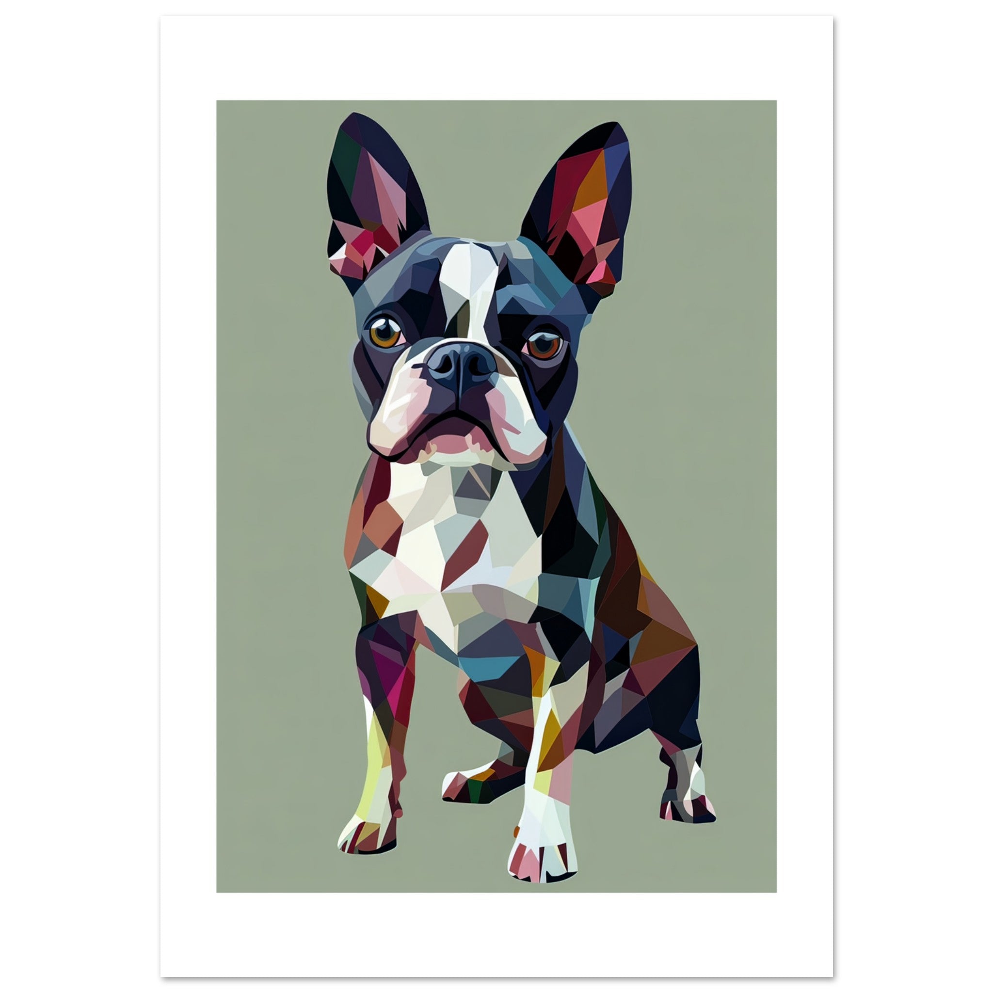 Boston Terrier Dog Illustrated with Colorful Triangles 1
