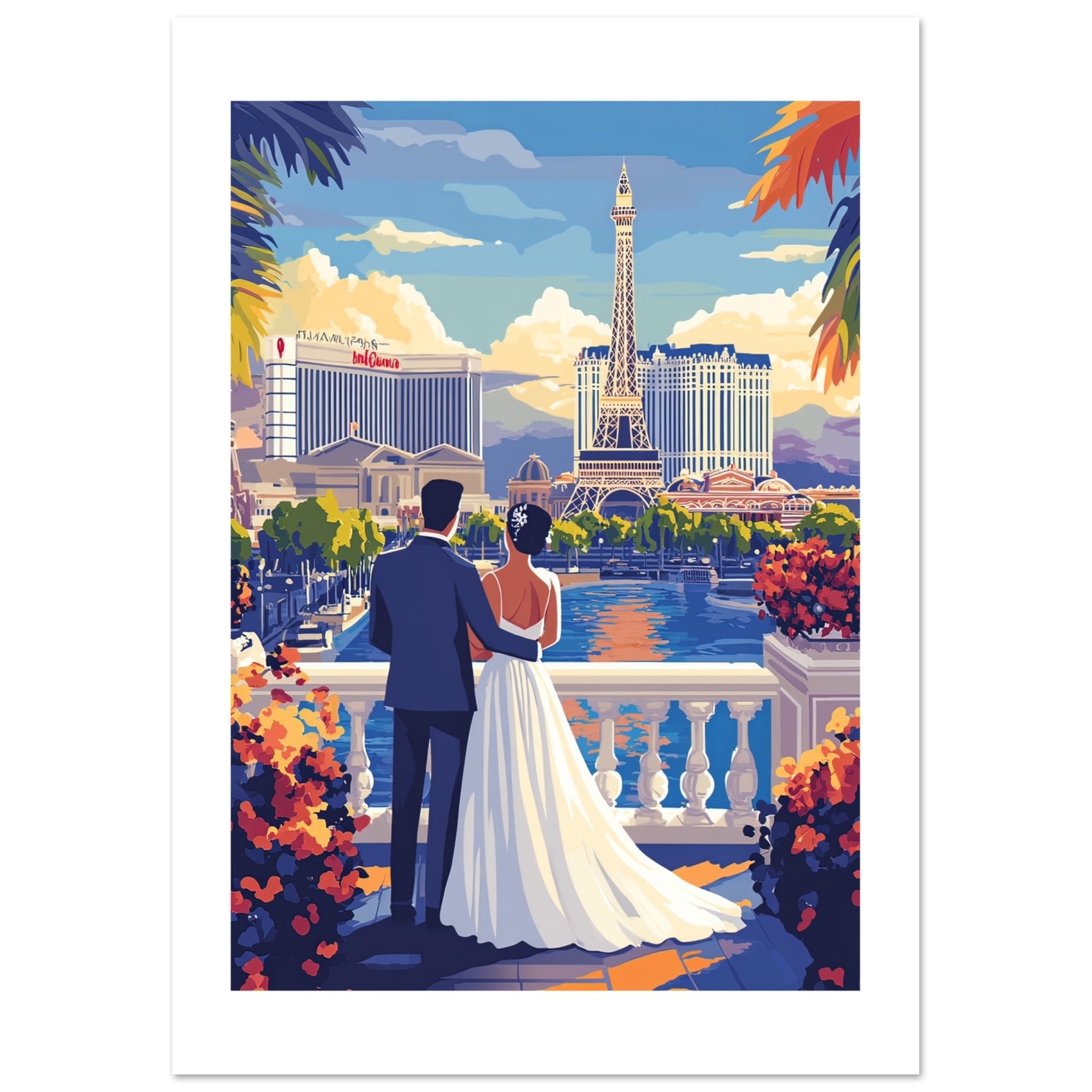 A wedding couple infront of Las Vegas