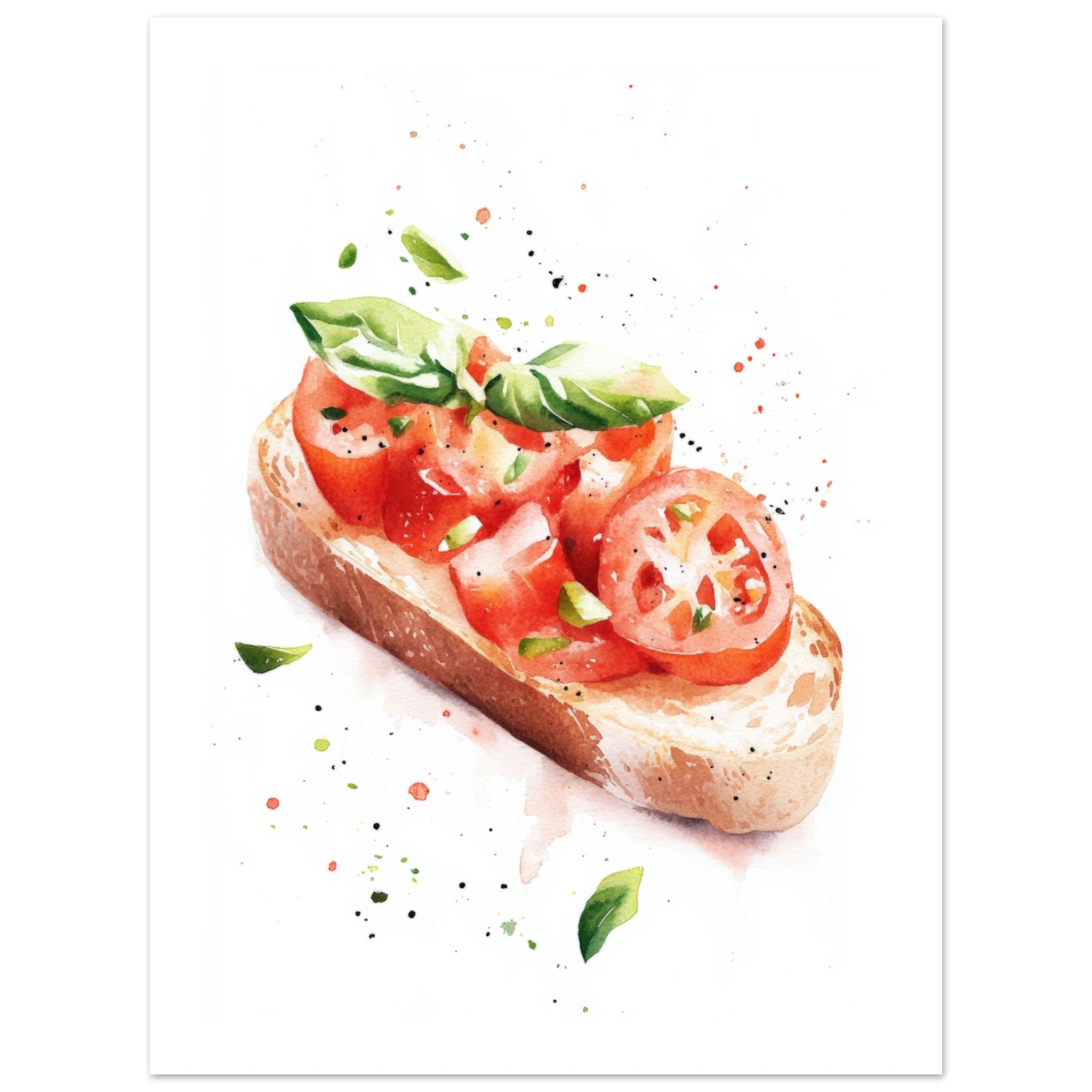 Bruschetta With Tomato And Basil Watercolor Painting Wall Art 1