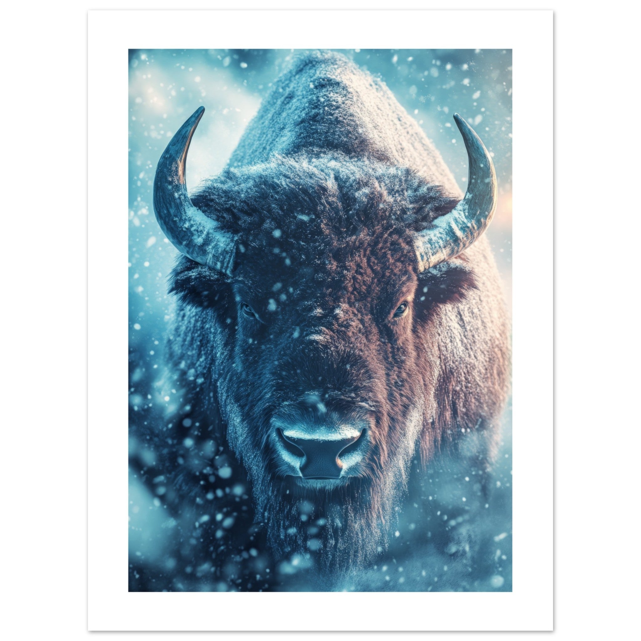 Bison portrait in a snowstorm
