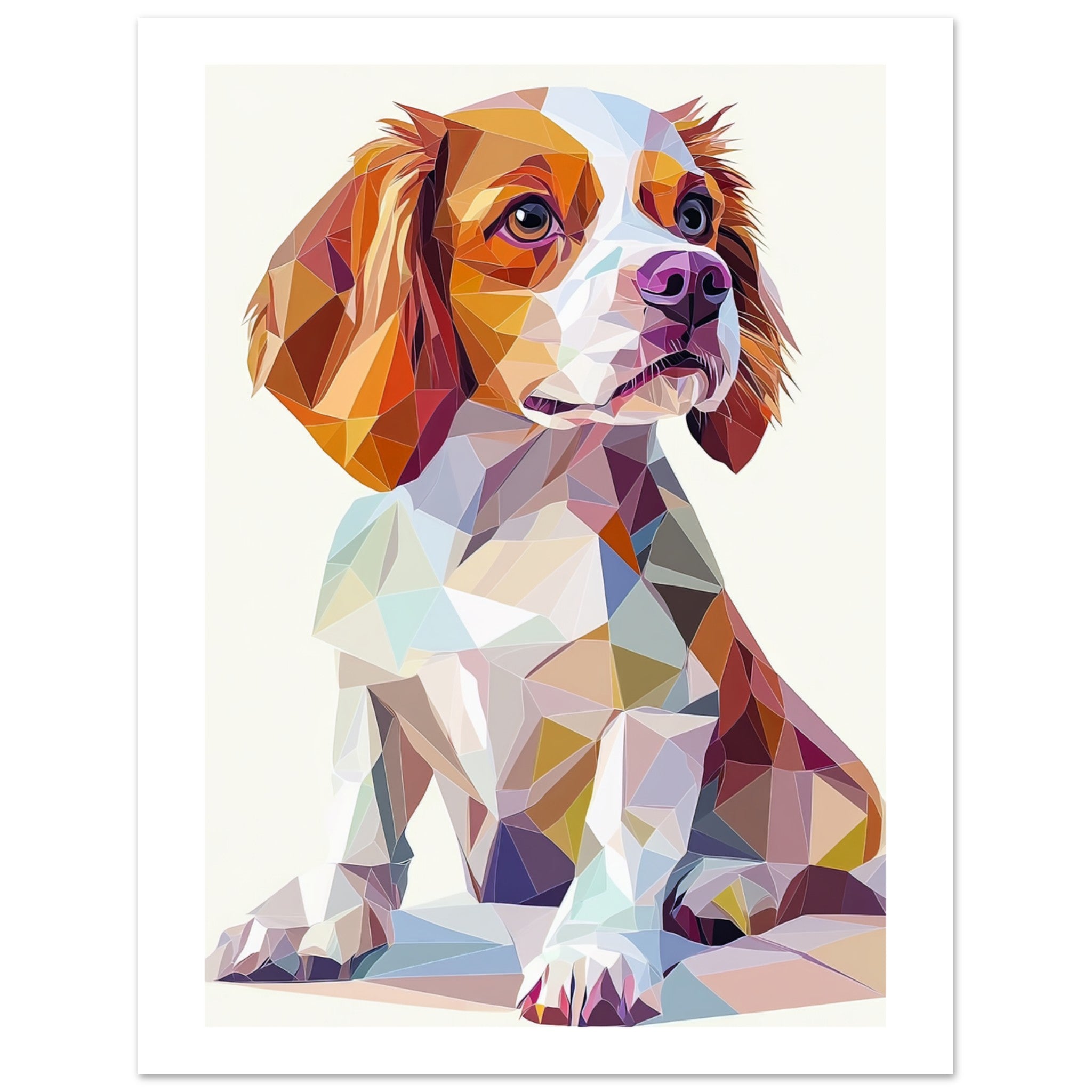 Brittany Spaniel Dog Illustrated with Colorful Triangles