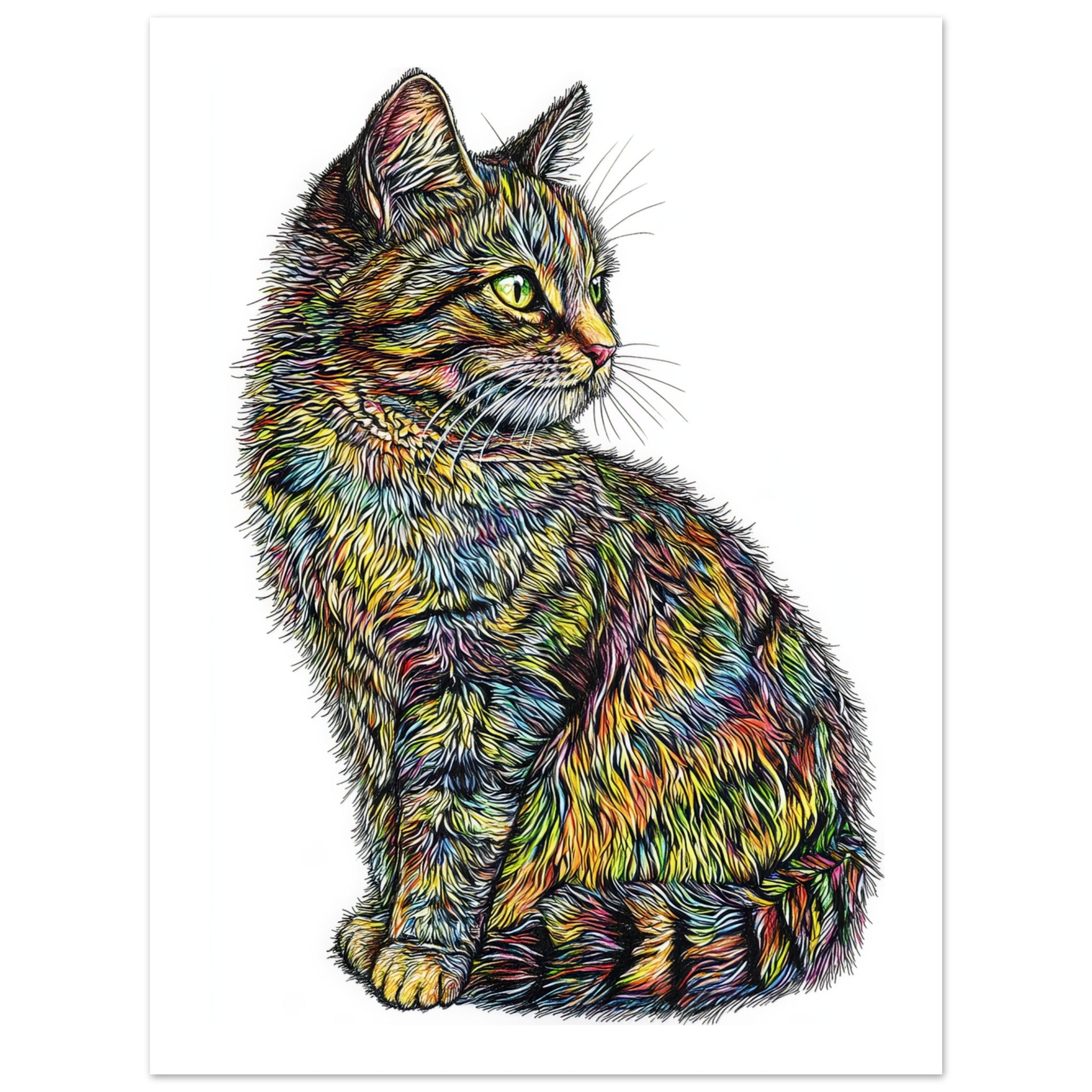 American Bobtail Cat Painted With Tone Pen 2