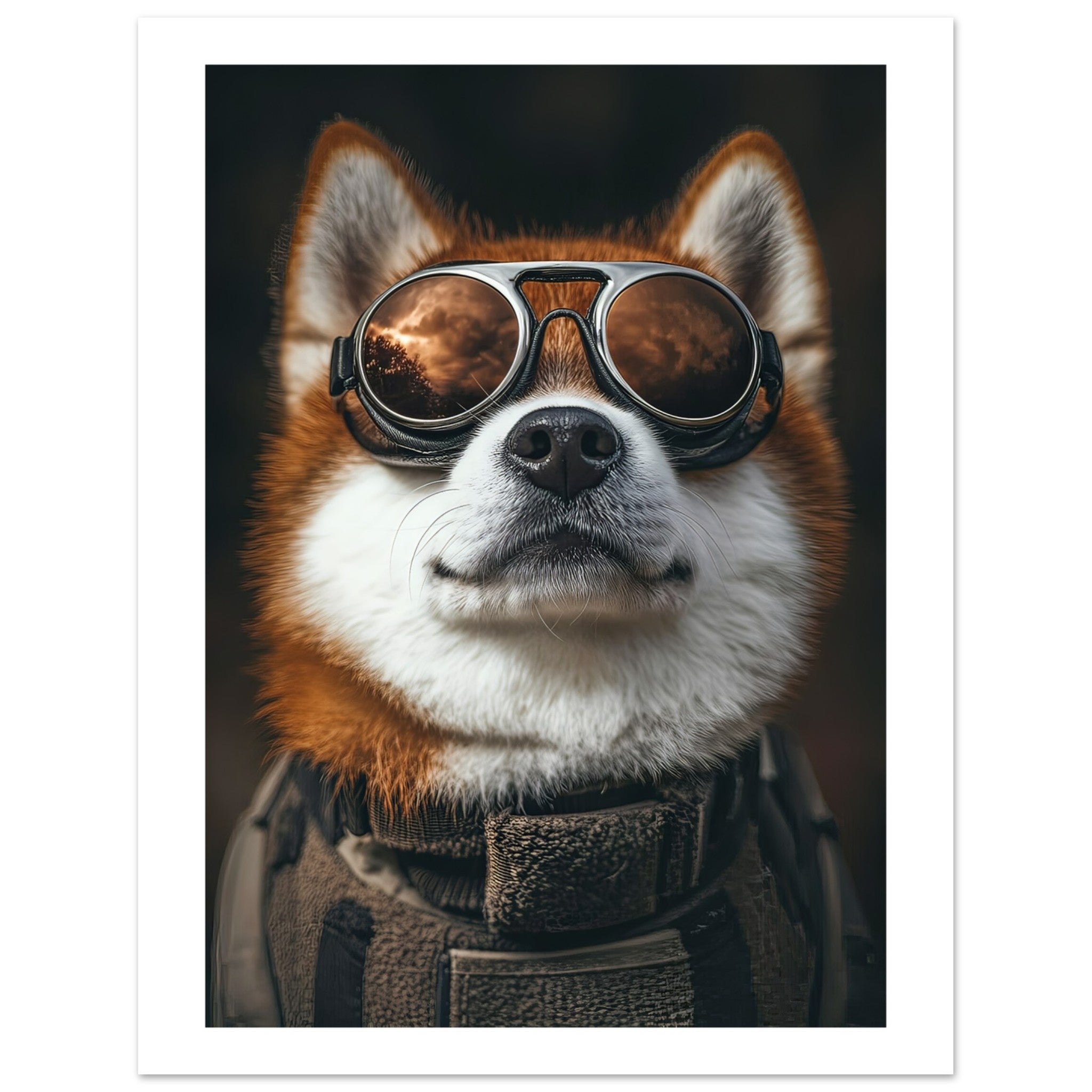 Akita Dog Wearing Pilot Sunglasses