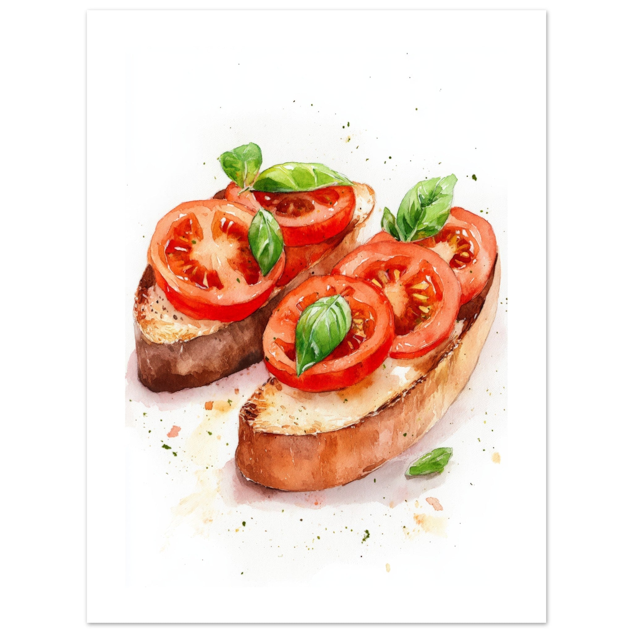 Bruschetta With Tomato And Basil Watercolor Painting Wall Art