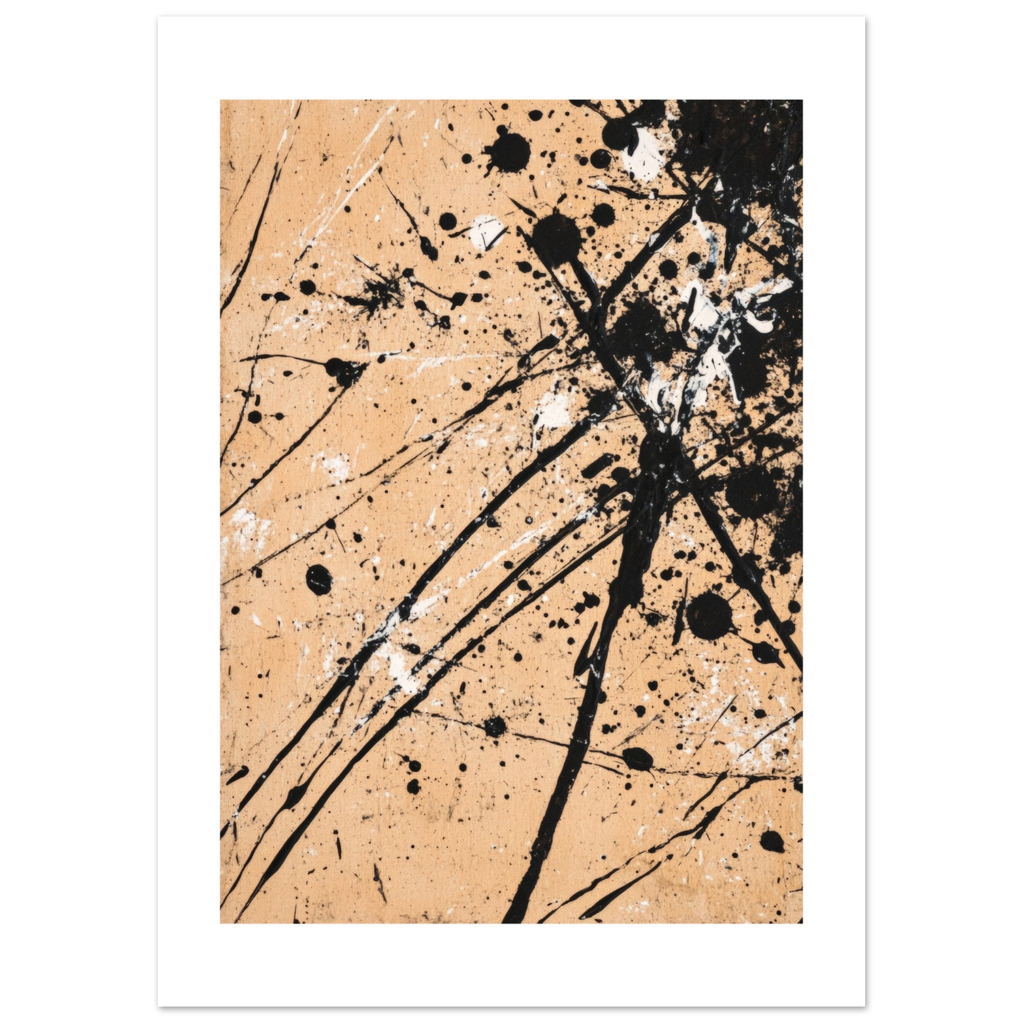Black and white splashes on beige background 2