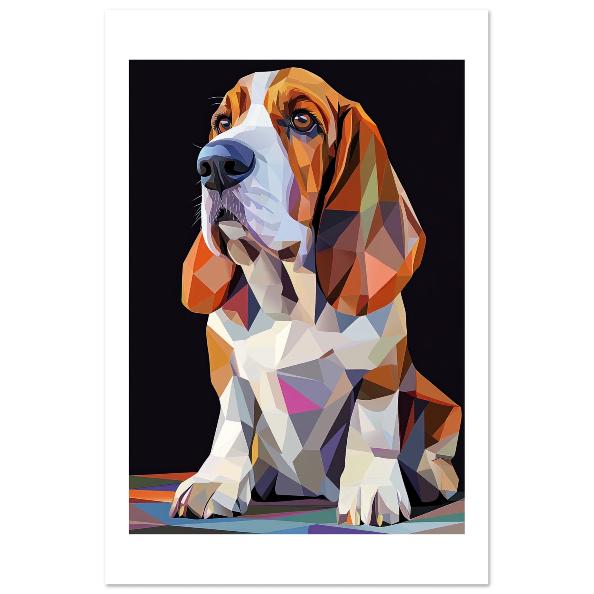 Basset Hound Dog Illustrated with Colorful Triangles 1