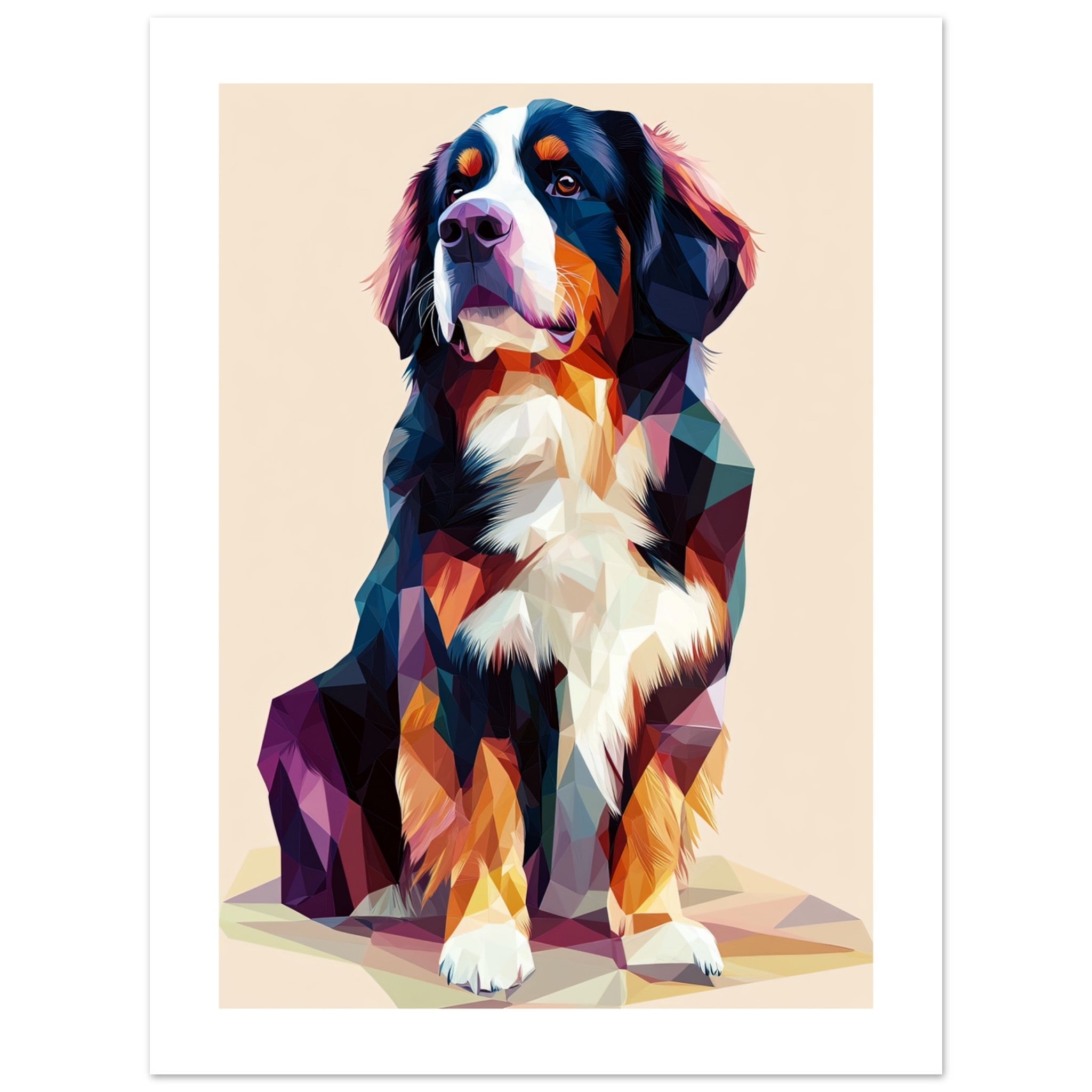 Bernese Mountain Dog Illustrated with Colorful Triangles 1