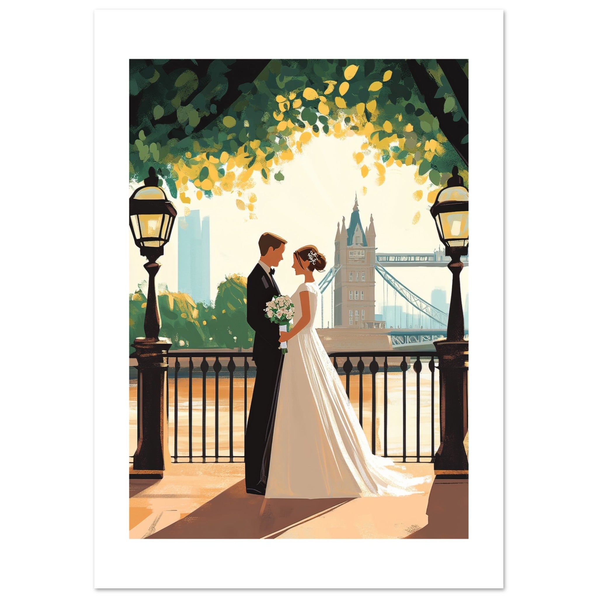 A wedding couple infront of the London Bridge