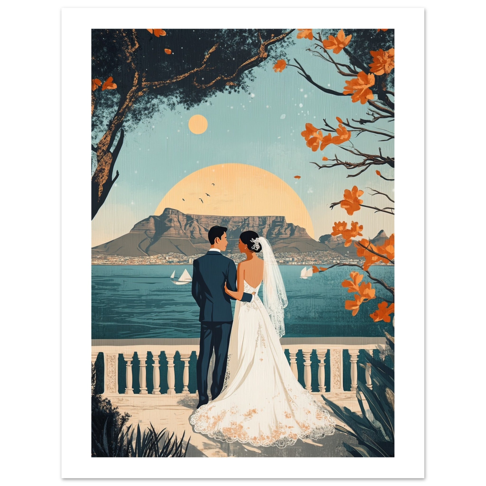 An asian wedding couple infront of Cape Town