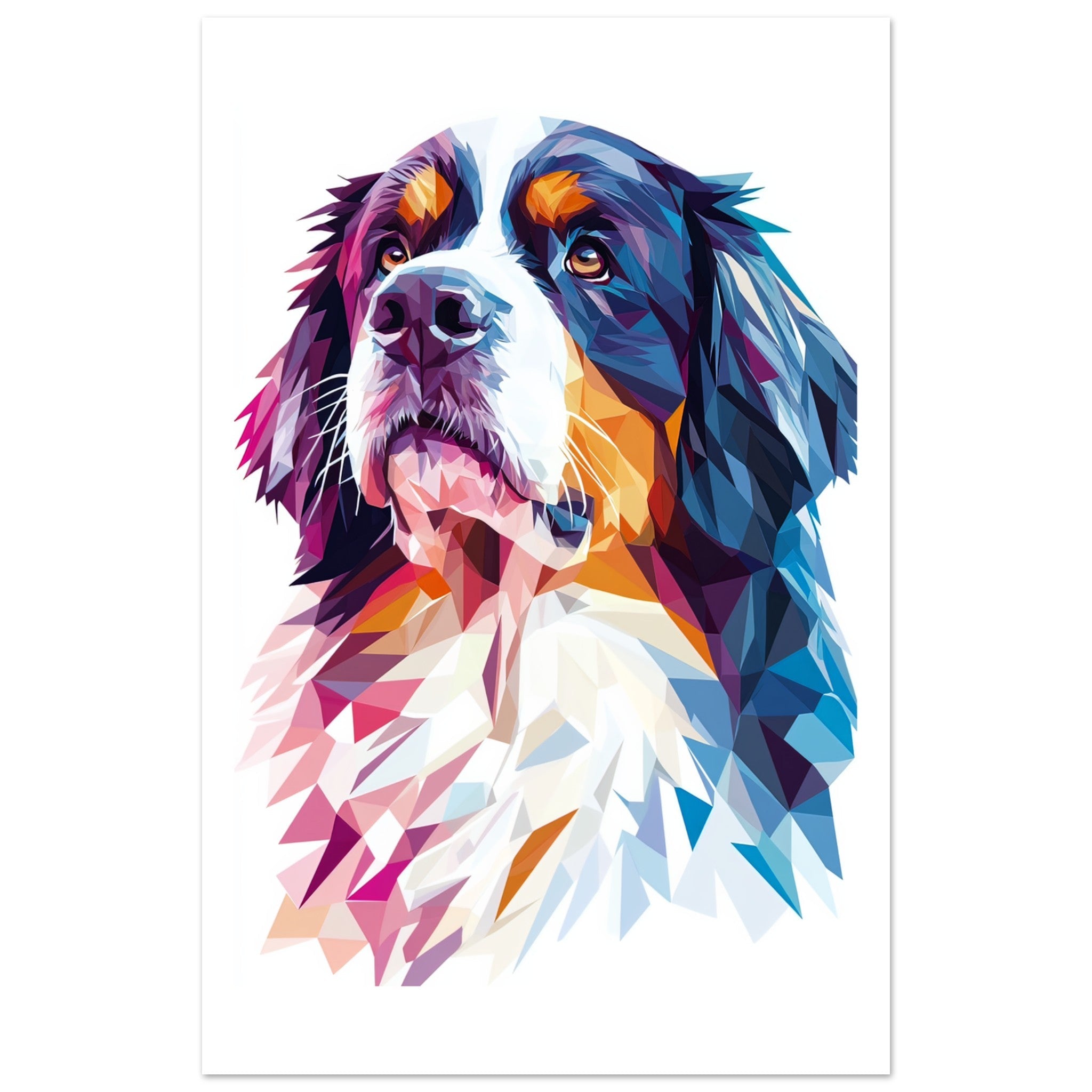 Bernese Pyrenees Dog Illustrated with Colorful Triangles 1
