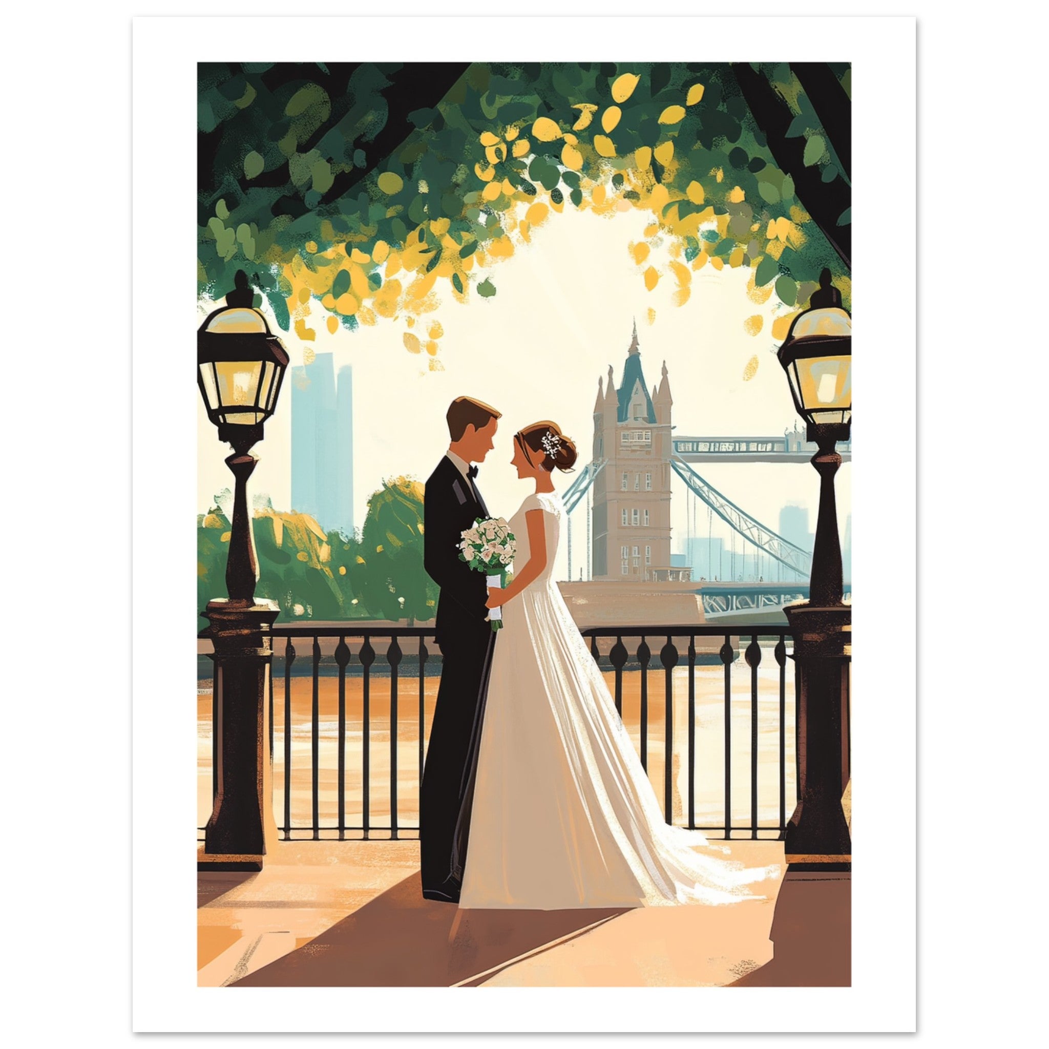 A wedding couple infront of the London Bridge